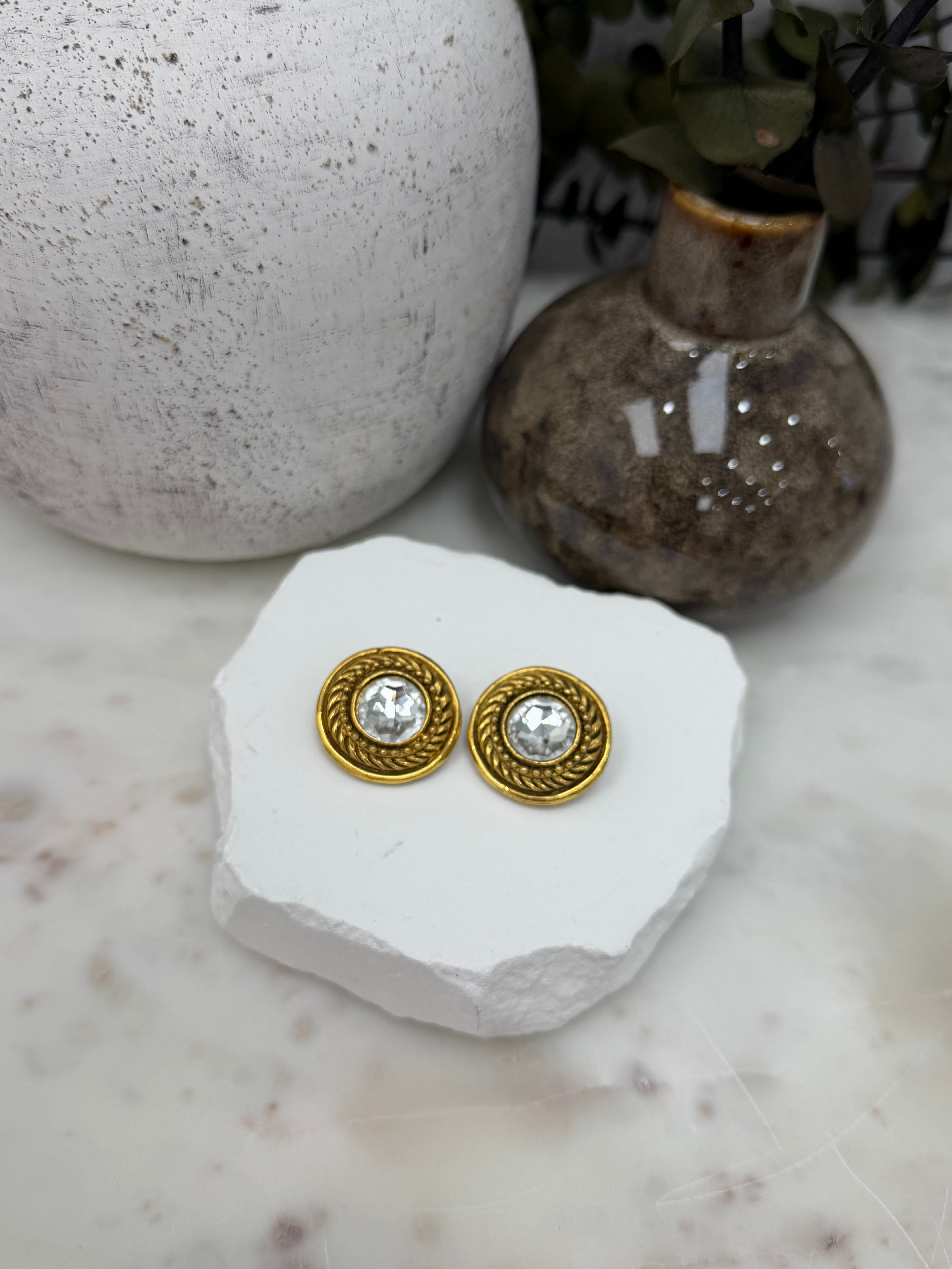 Chanel Vintage Gold Tone Crystal Clipon Earrings