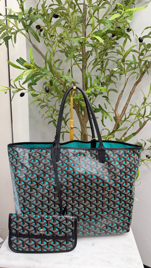 Goyard Black And Green Goyardine Saint Louis PM Tote Bag