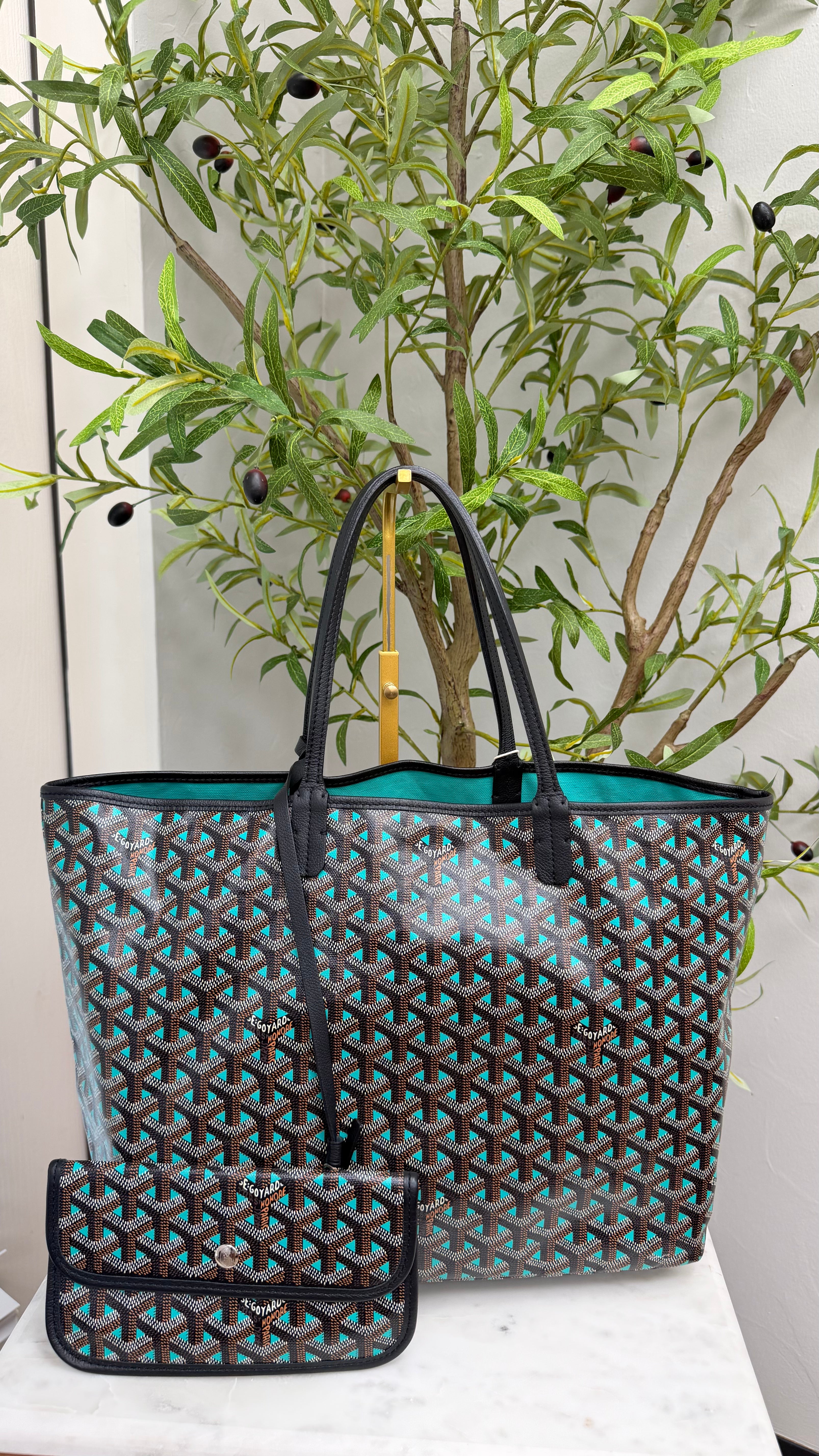Goyard Black And Green Goyardine Saint Louis PM Tote Bag