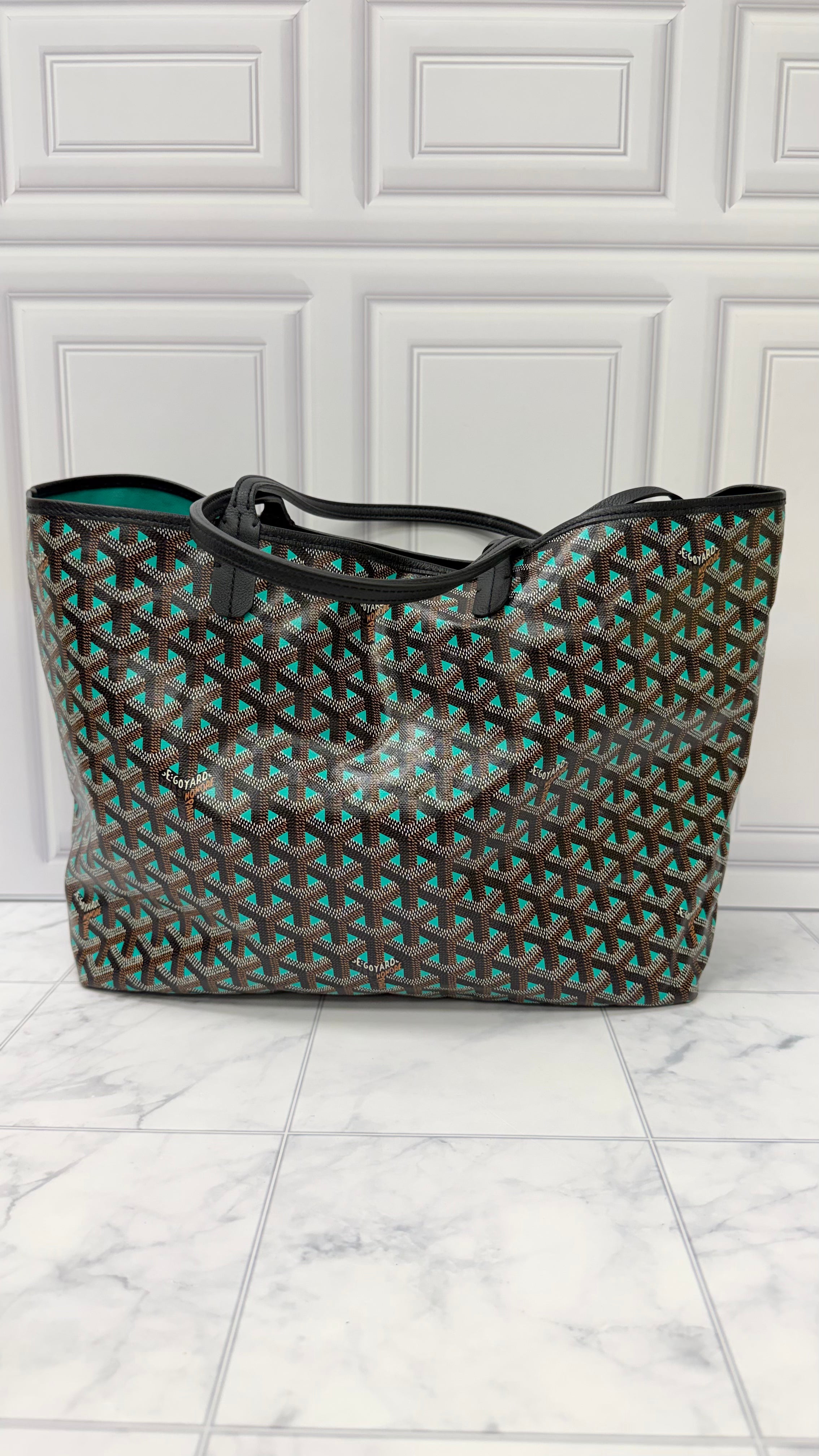 Goyard Black And Green Goyardine Saint Louis PM Tote Bag