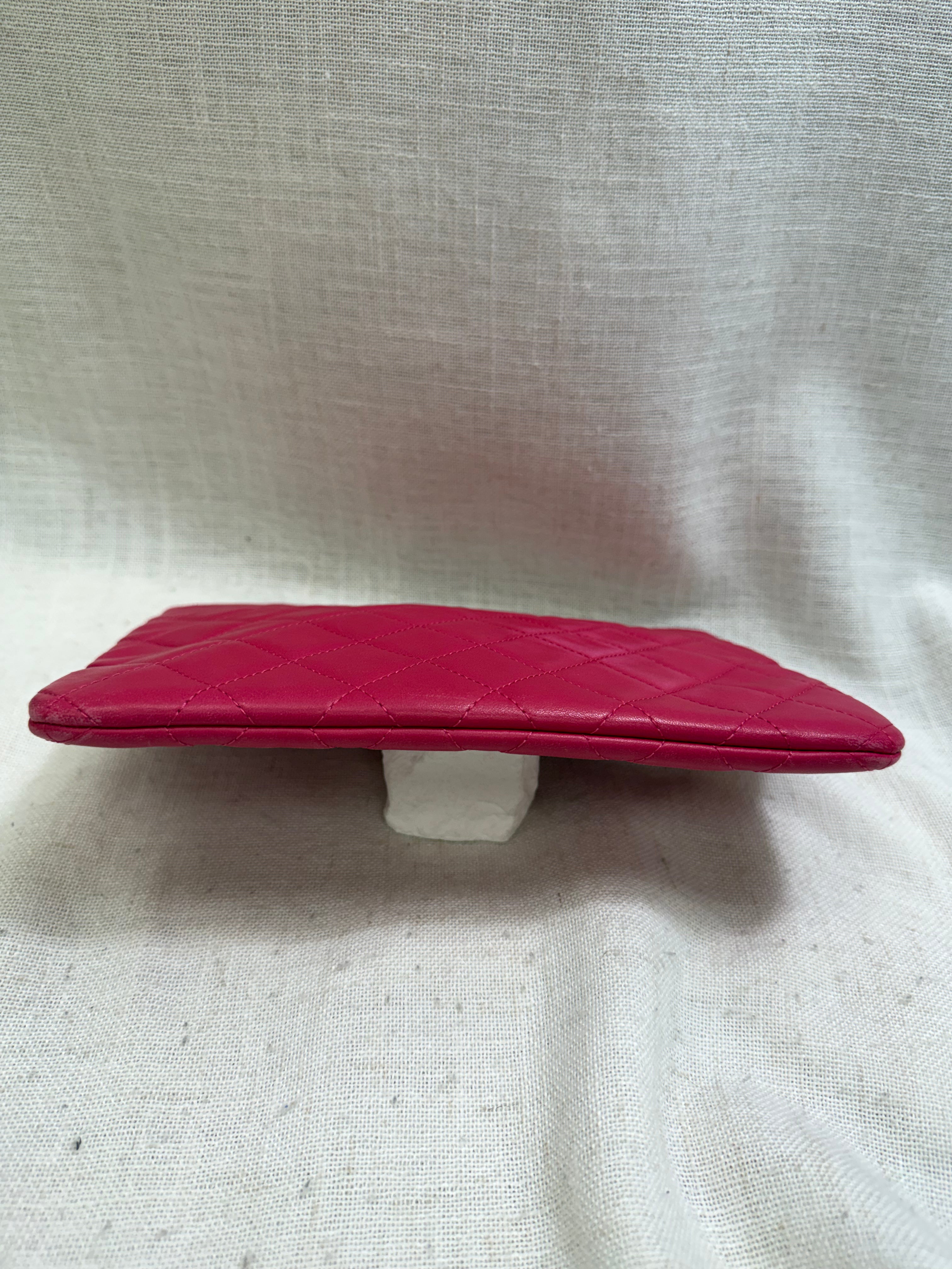 Chanel Hot Pink Lambskin Leather O-Case Clutch Bag