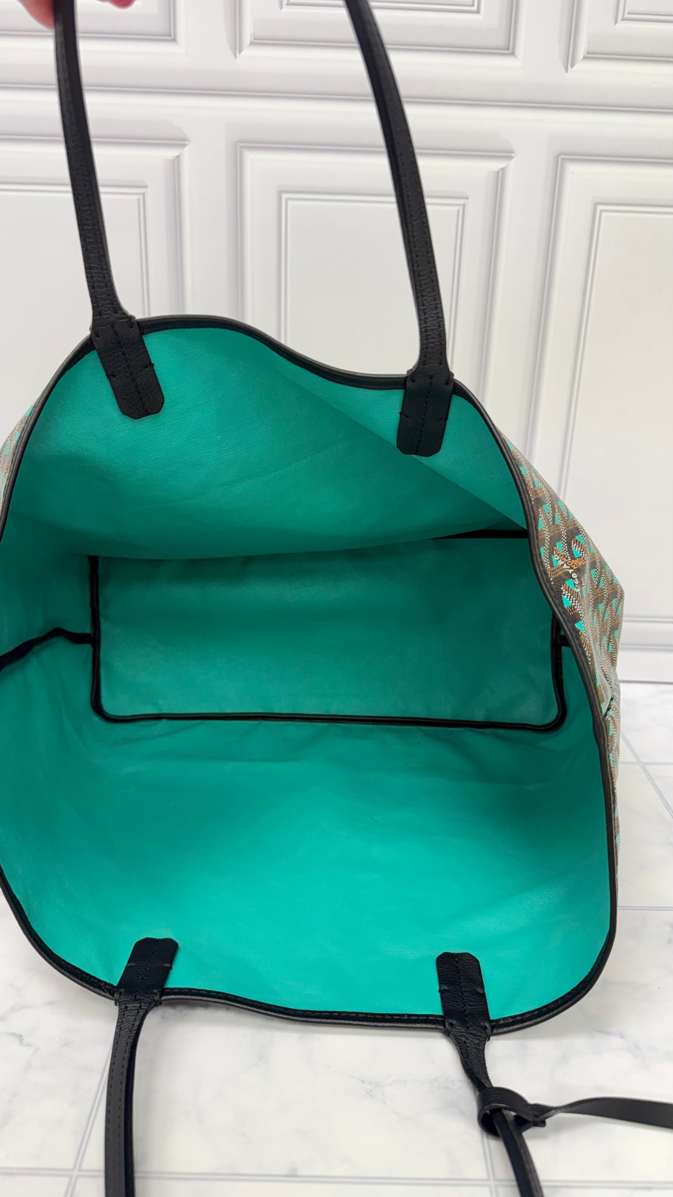 Goyard Black And Green Goyardine Saint Louis PM Tote Bag