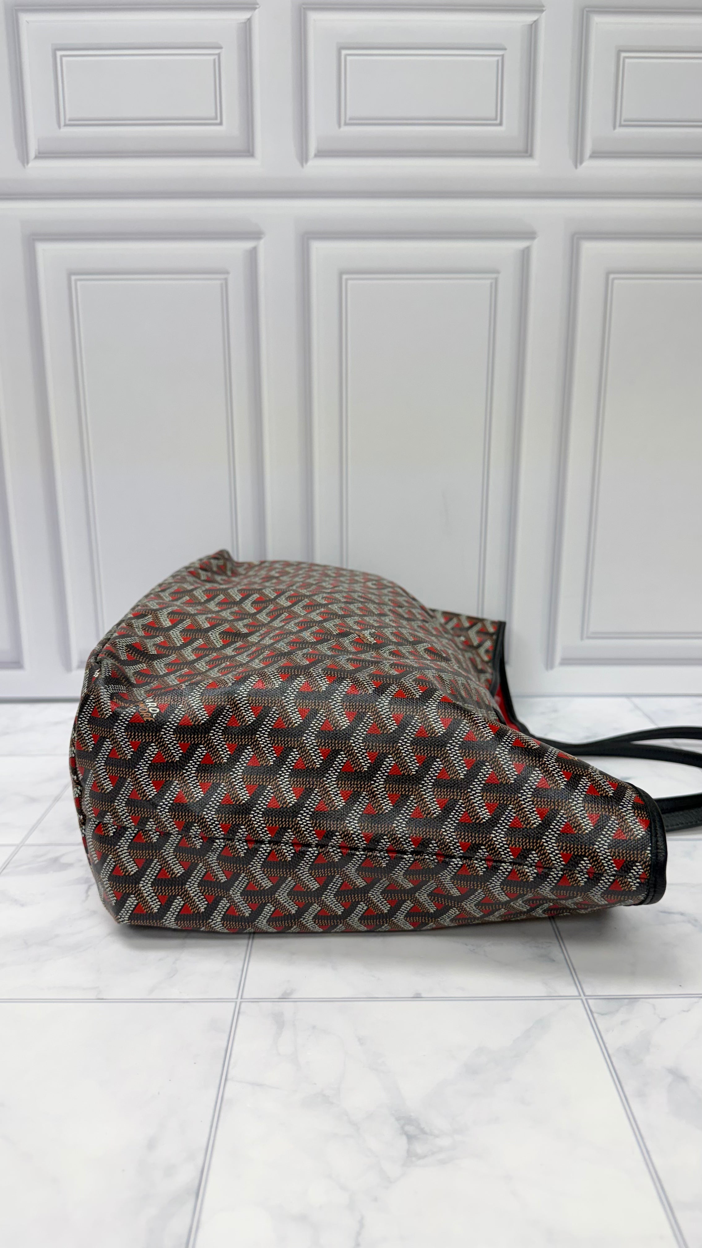 LIKE NEW - Goyard Black And Red Goyardine Saint Louis PM Tote Bag