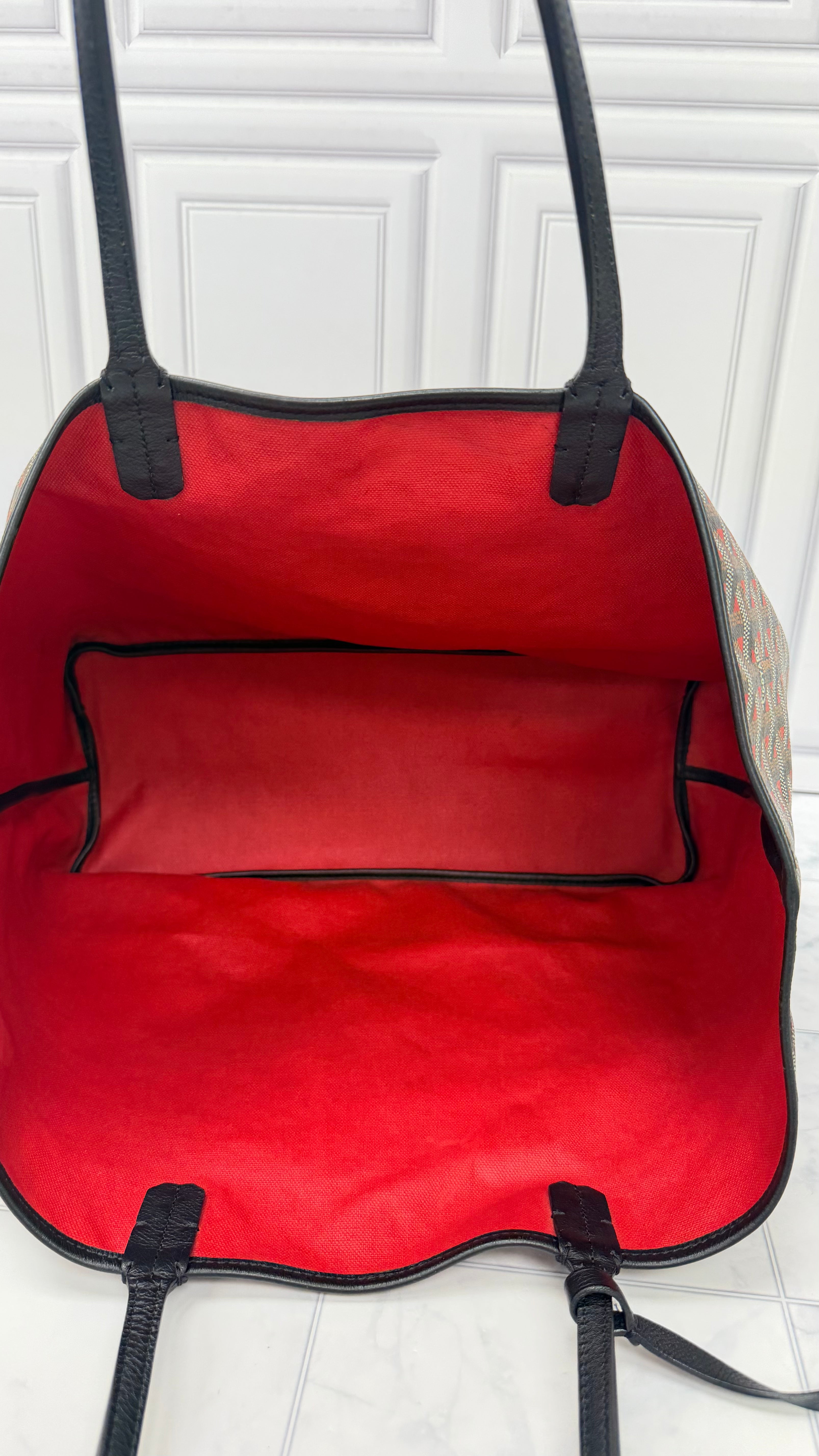 LIKE NEW - Goyard Black And Red Goyardine Saint Louis PM Tote Bag