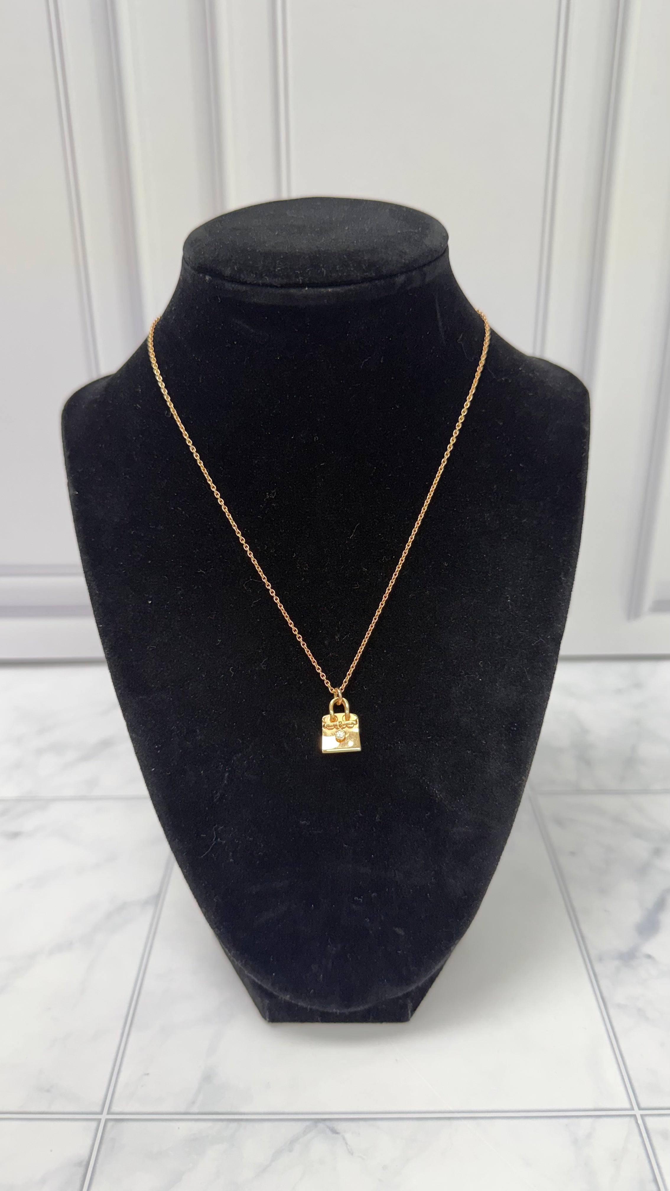 Hermes 18K Rose Gold With Diamond Birkin Amulette Pendant Necklace