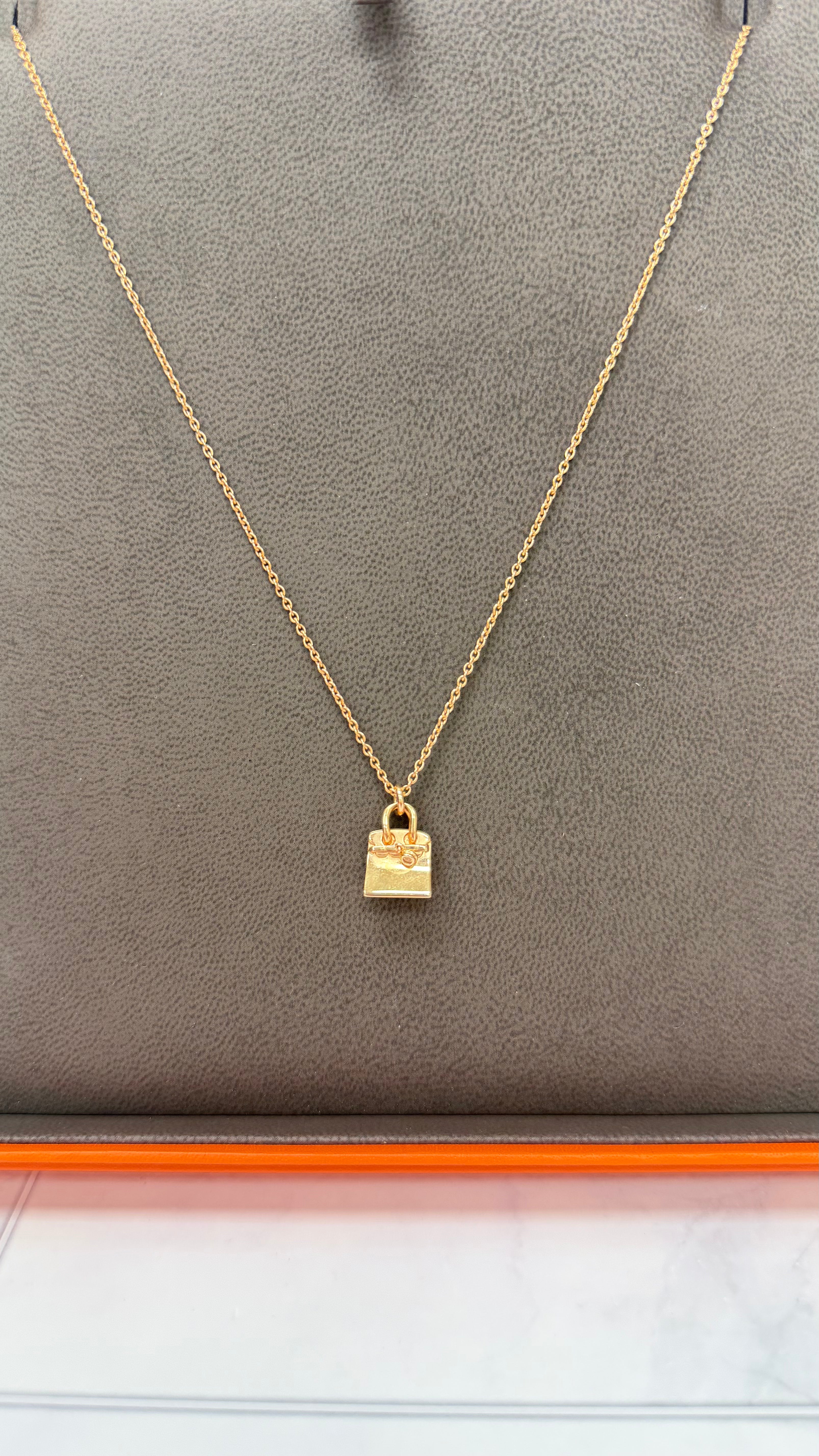 Hermes 18K Rose Gold With Diamond Birkin Amulette Pendant Necklace