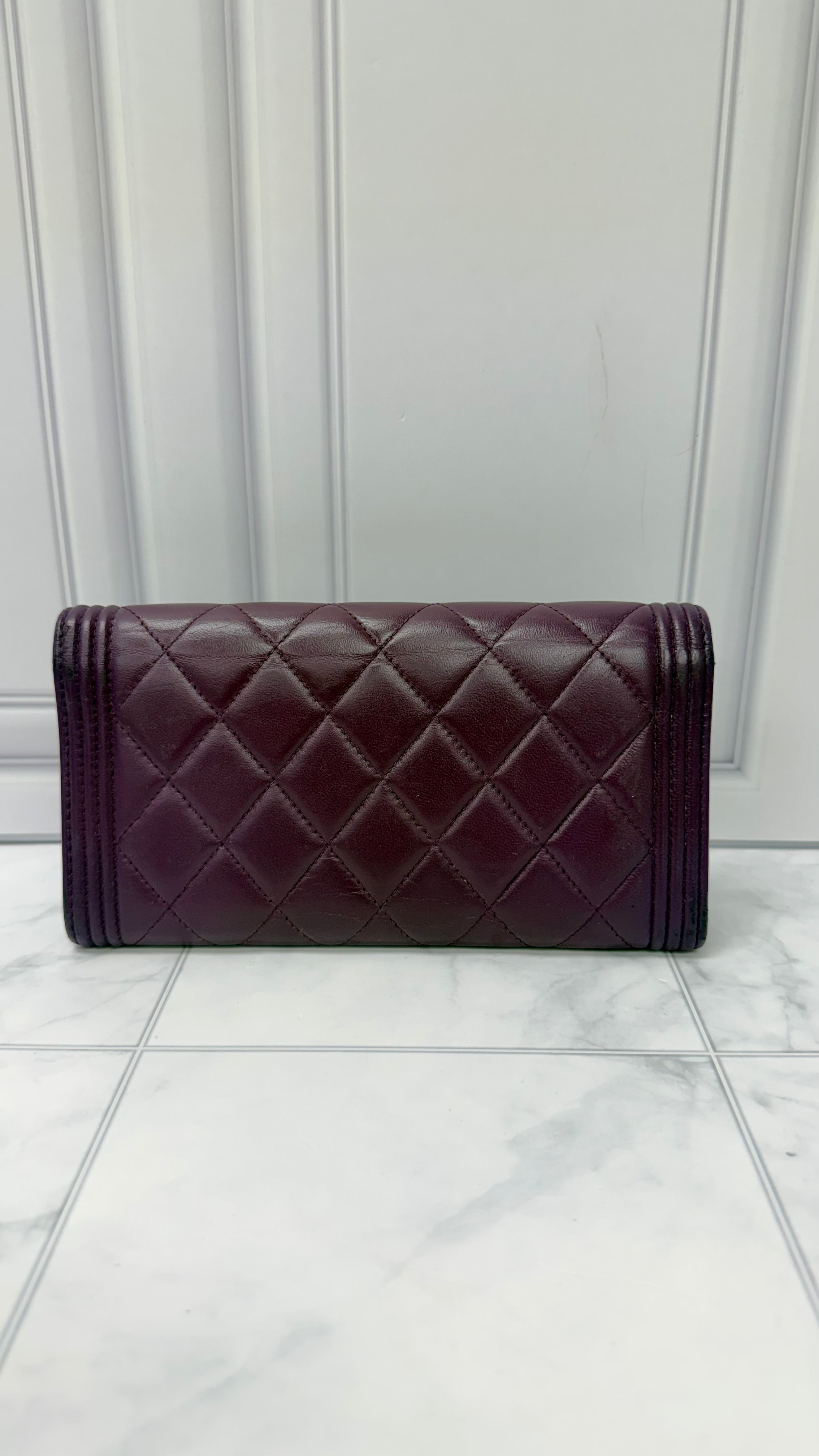 Chanel Purple Quilted Leather Boy Flap Wallet