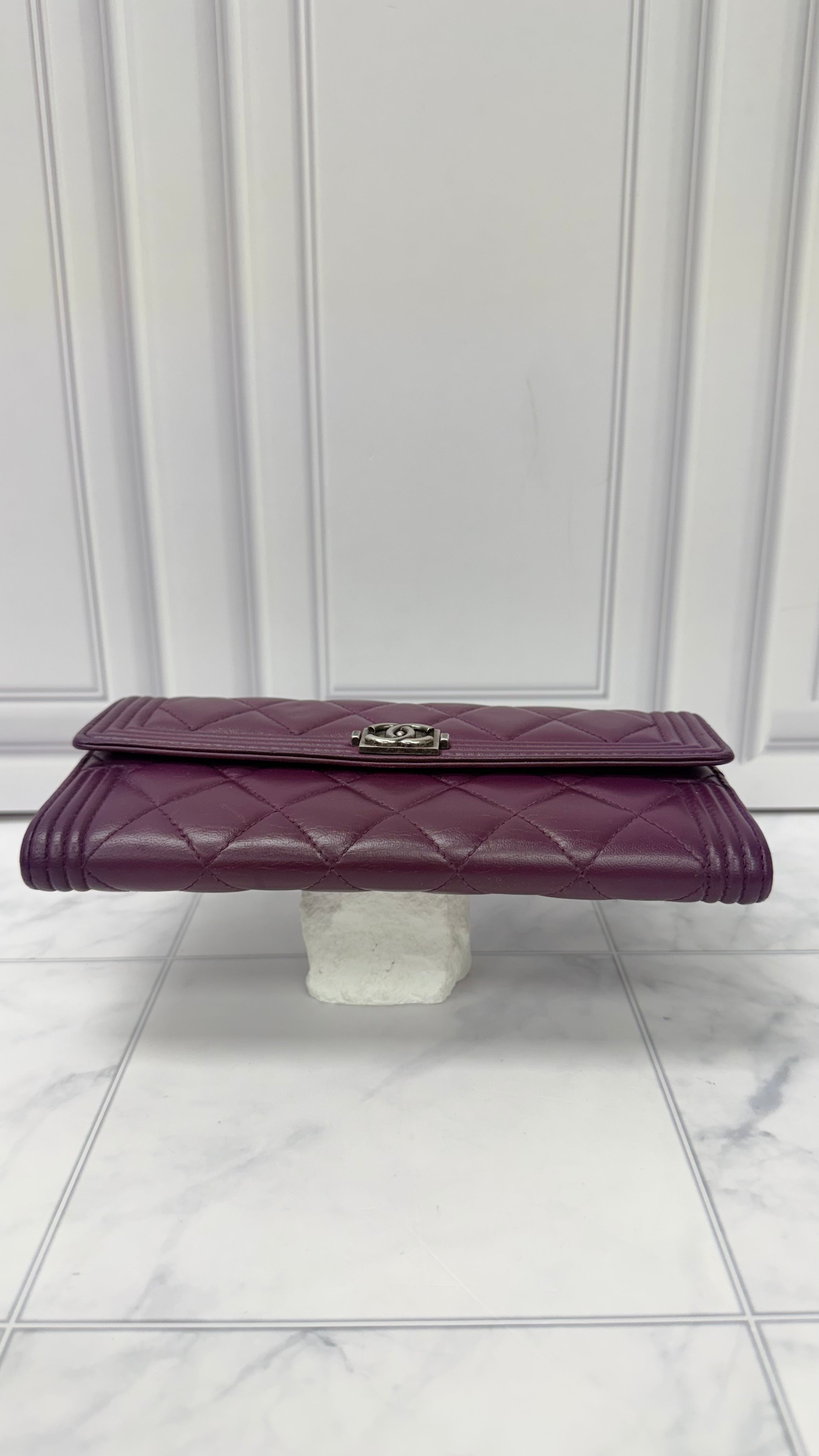 Chanel Purple Quilted Leather Boy Flap Wallet