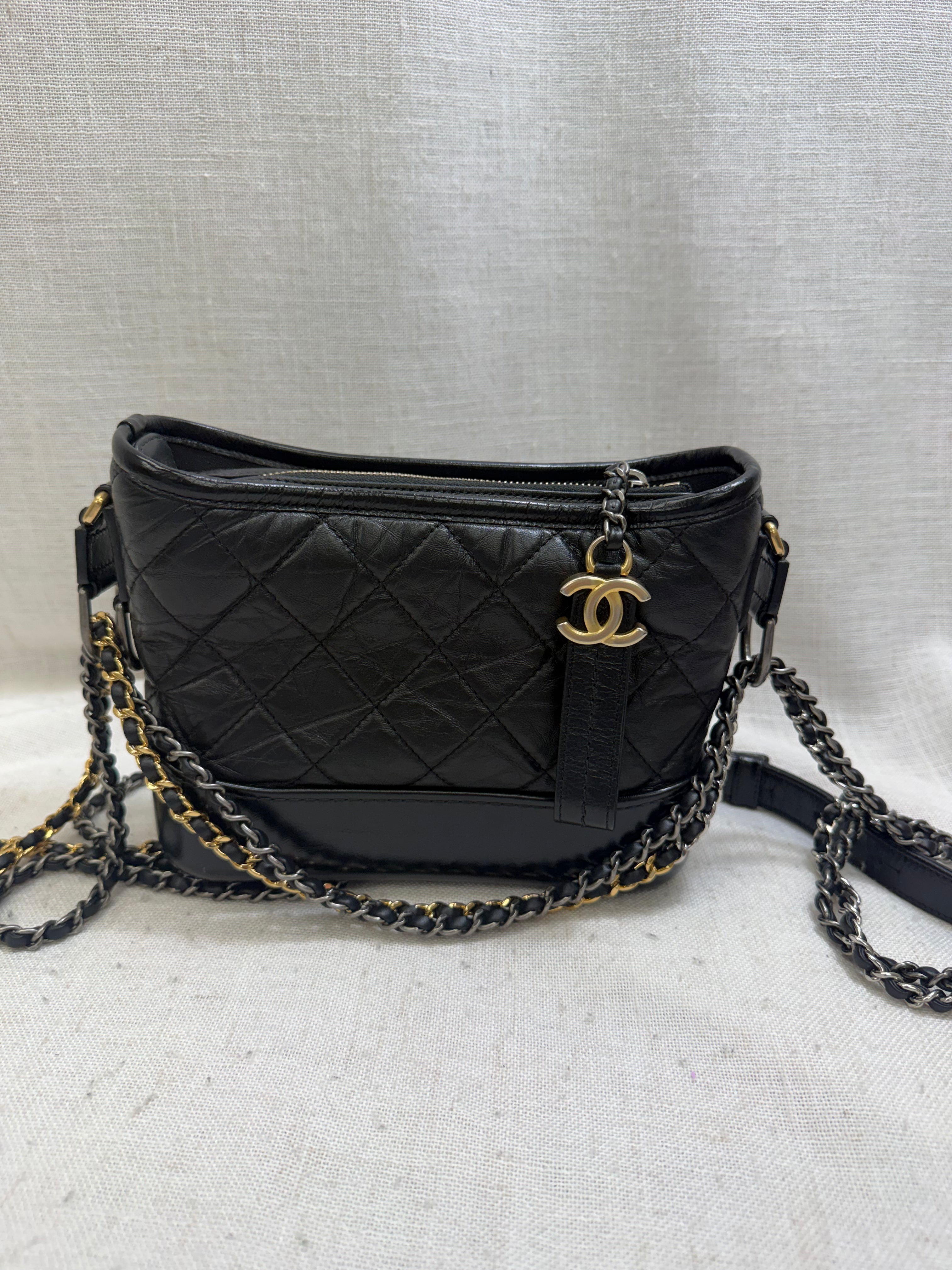 Chanel Black Leather Gabrielle Small Hobo Bag