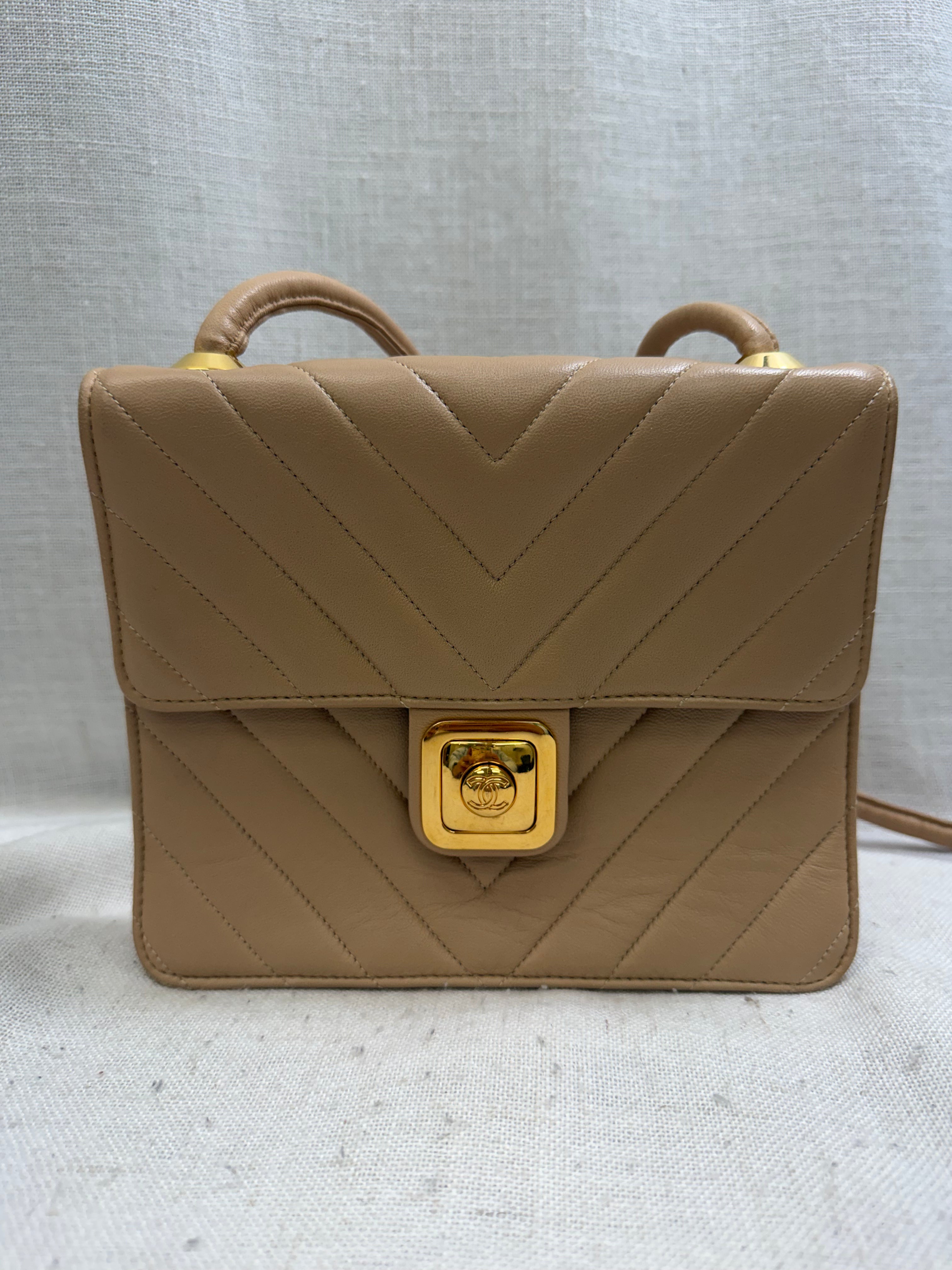 Chanel Beige Lambskin Leather Crossbody Bag