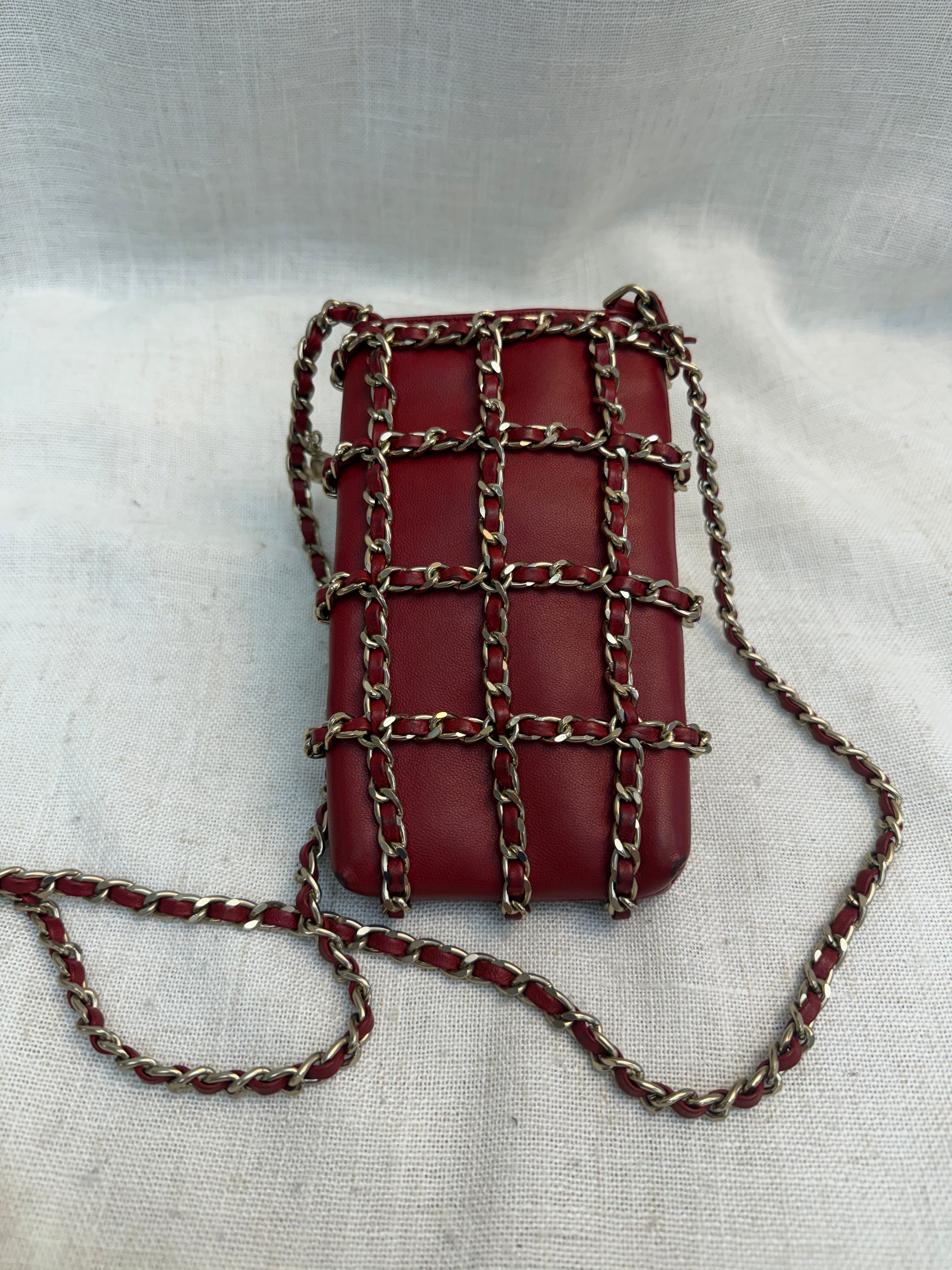 Chanel Red Calfskin Tech Me Out Phone Crossbody Holder