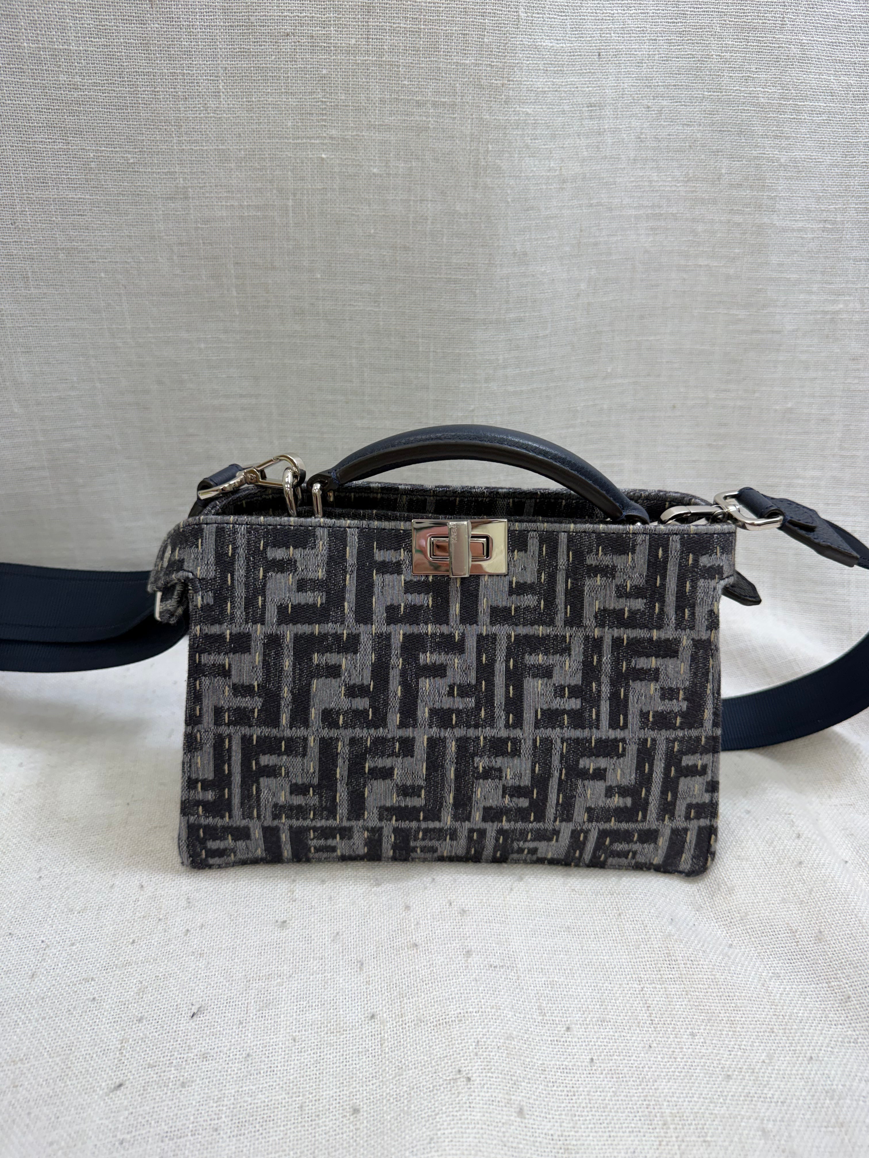 BRAND NEW - Fendi Blue Embossed Canvas Peekaboo ISeeU XCross Satchel