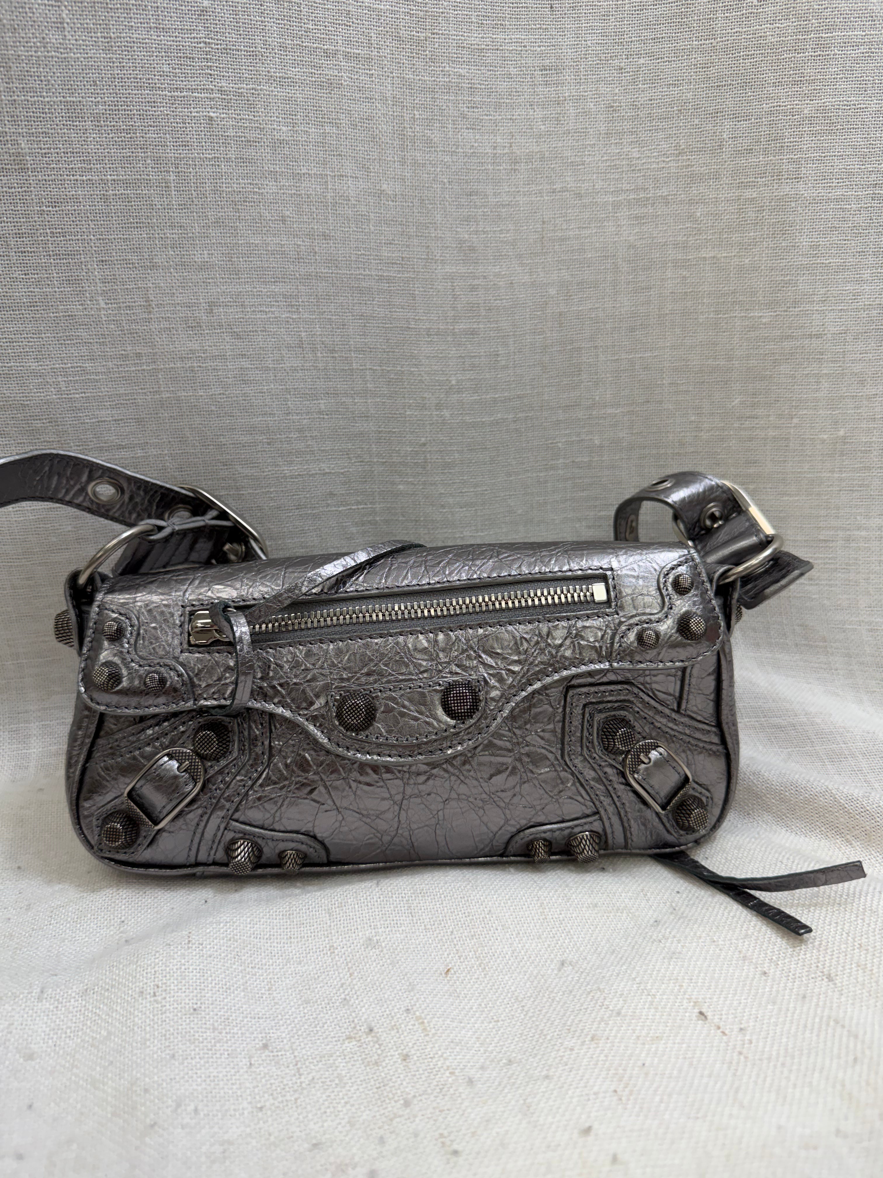 Balenciaga Metallic Silver Leather Le Cagole Sling Bag