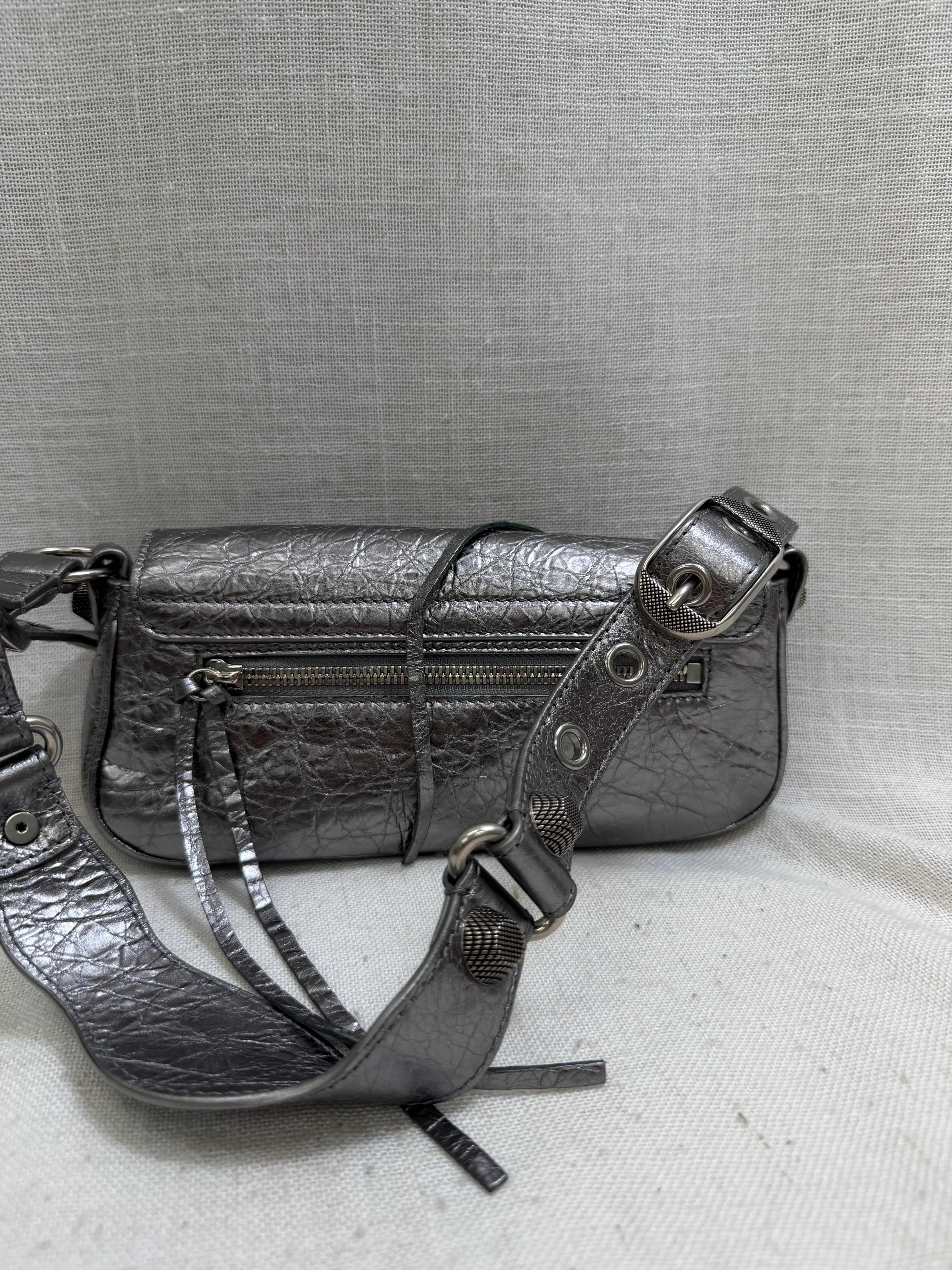 Balenciaga Metallic Silver Leather Le Cagole Sling Bag