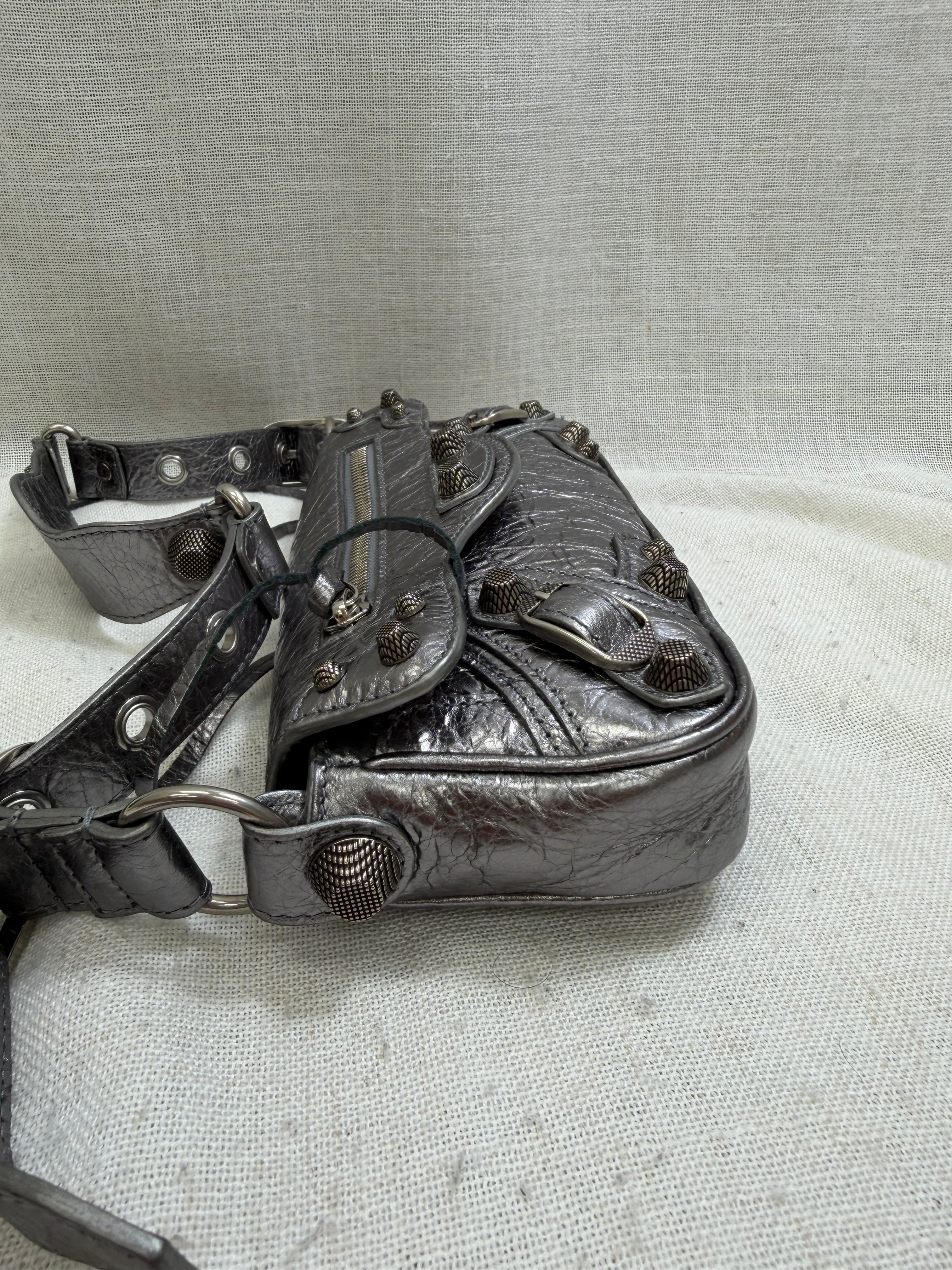 Balenciaga Metallic Silver Leather Le Cagole Sling Bag