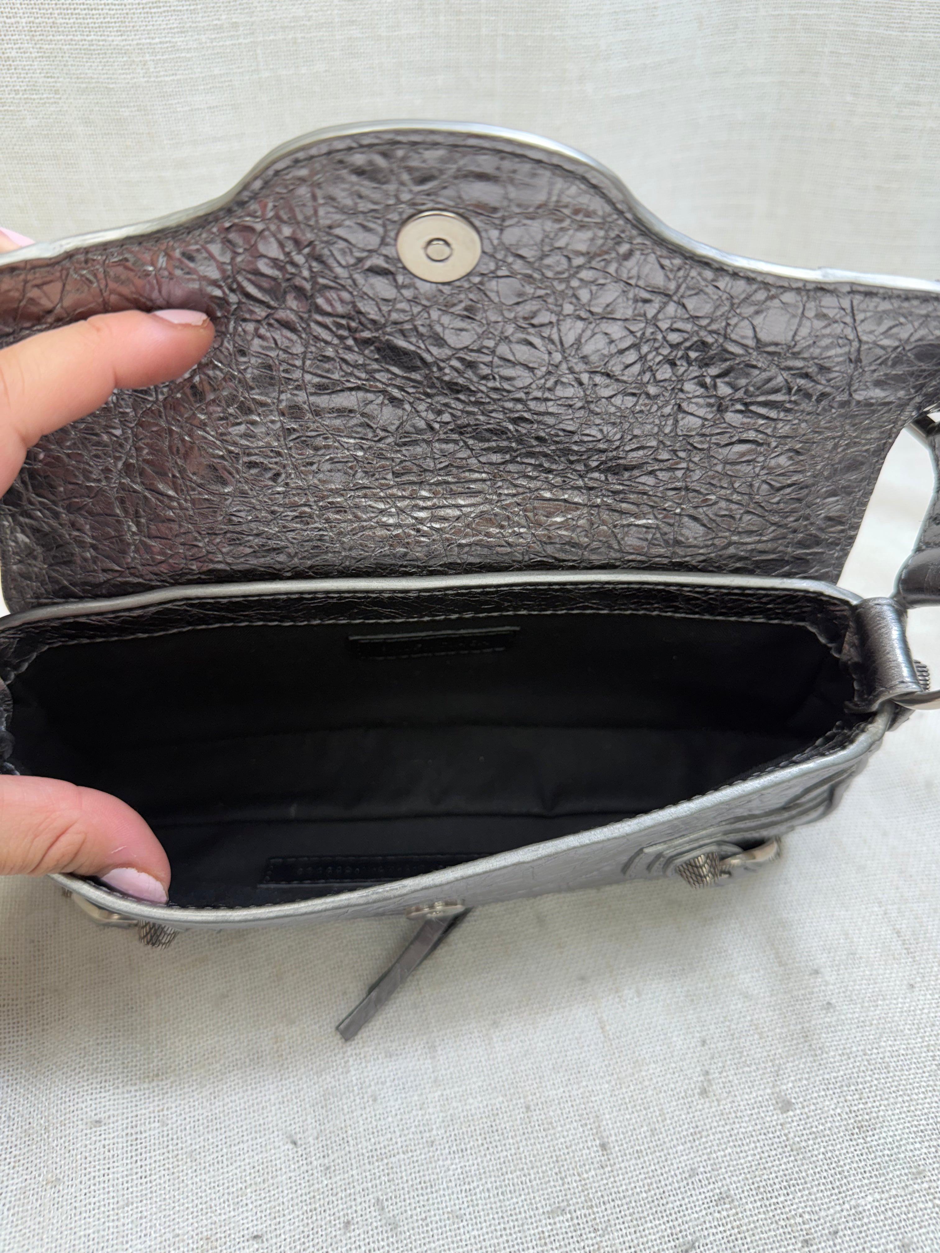 Balenciaga Metallic Silver Leather Le Cagole Sling Bag