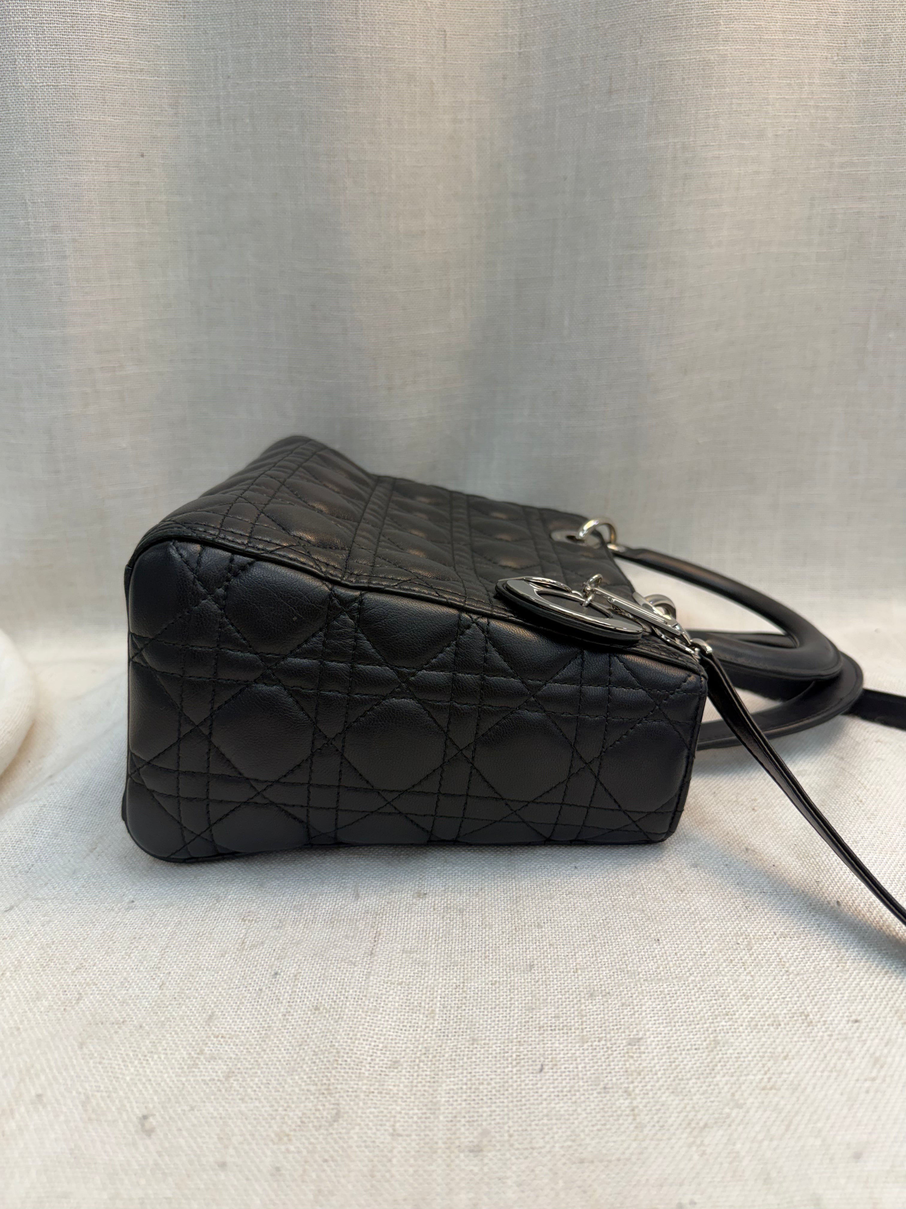 Christian Dior Black Leather Medium Lady Dior Bag