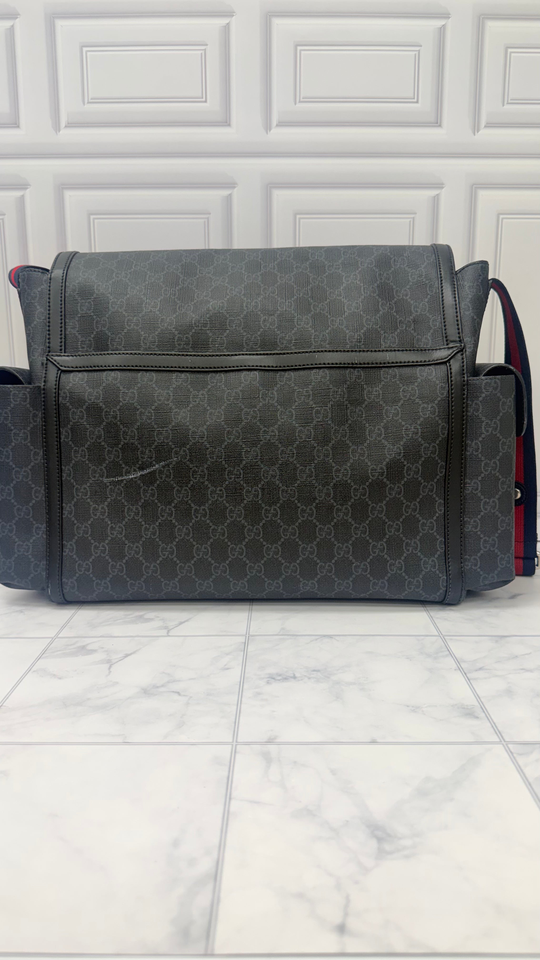 Gucci Black GG Supreme Diaper Bag With Changing Mat