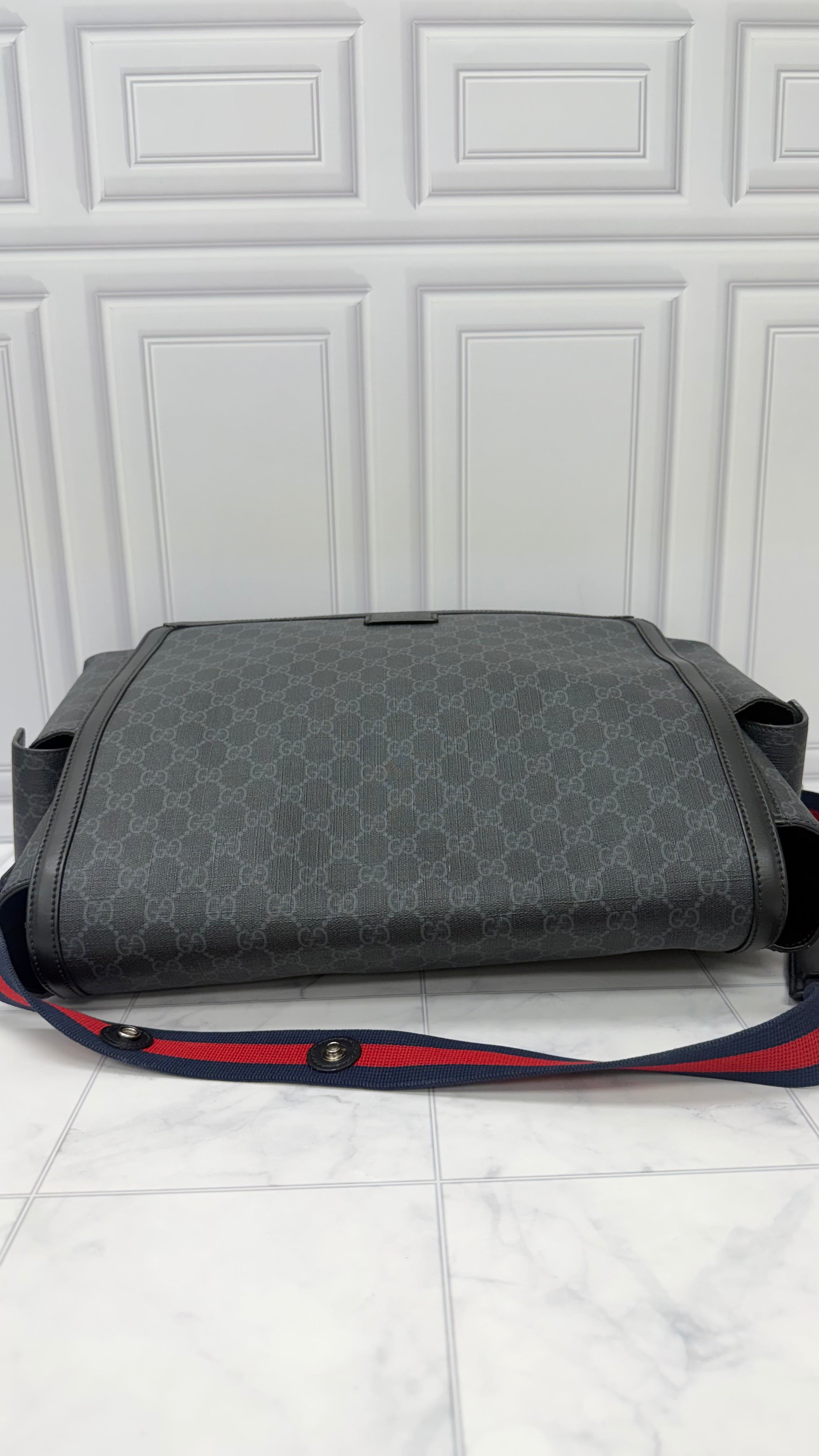 Gucci Black GG Supreme Diaper Bag With Changing Mat