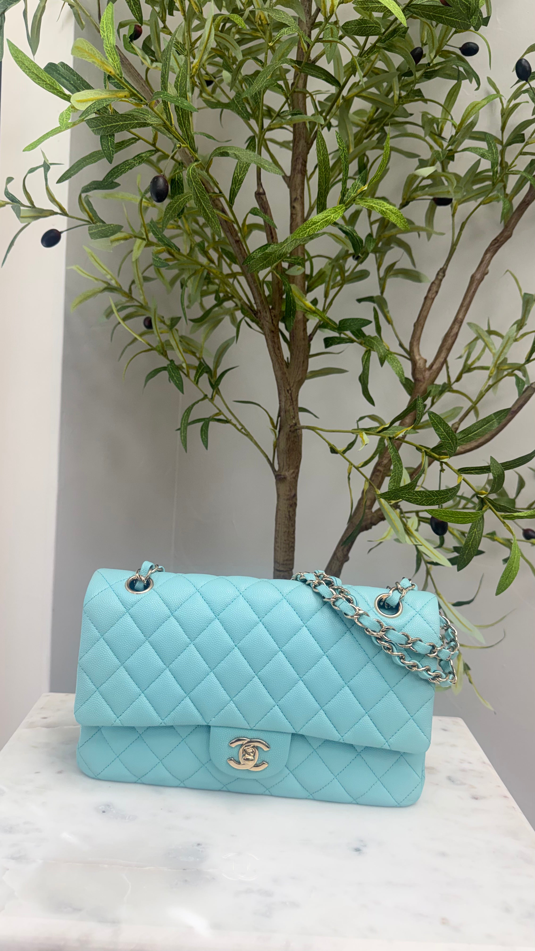 Chanel Turquoise Caviar Leather Classic Medium Double Flap Bag