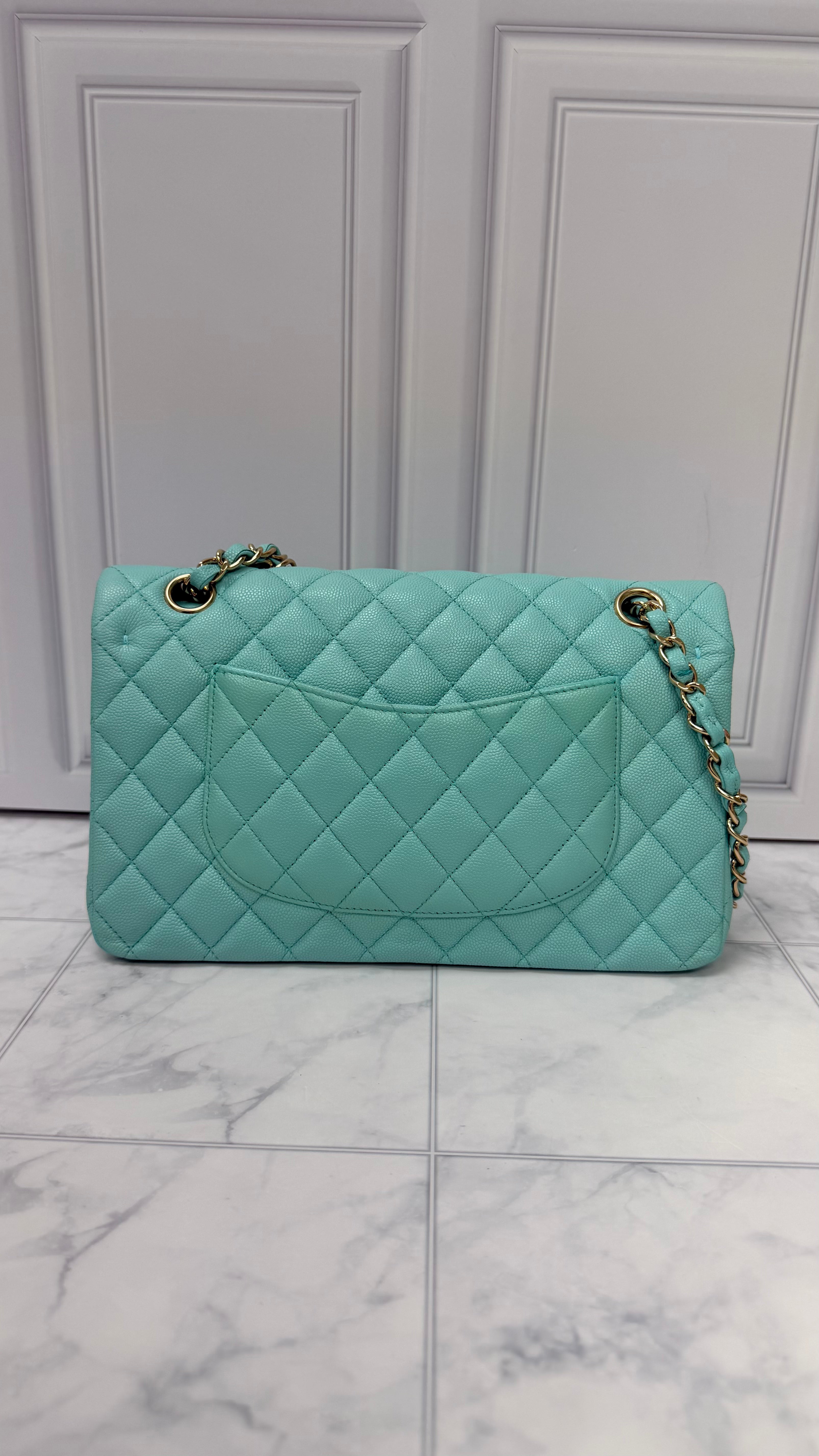 Chanel Turquoise Caviar Leather Classic Medium Double Flap Bag