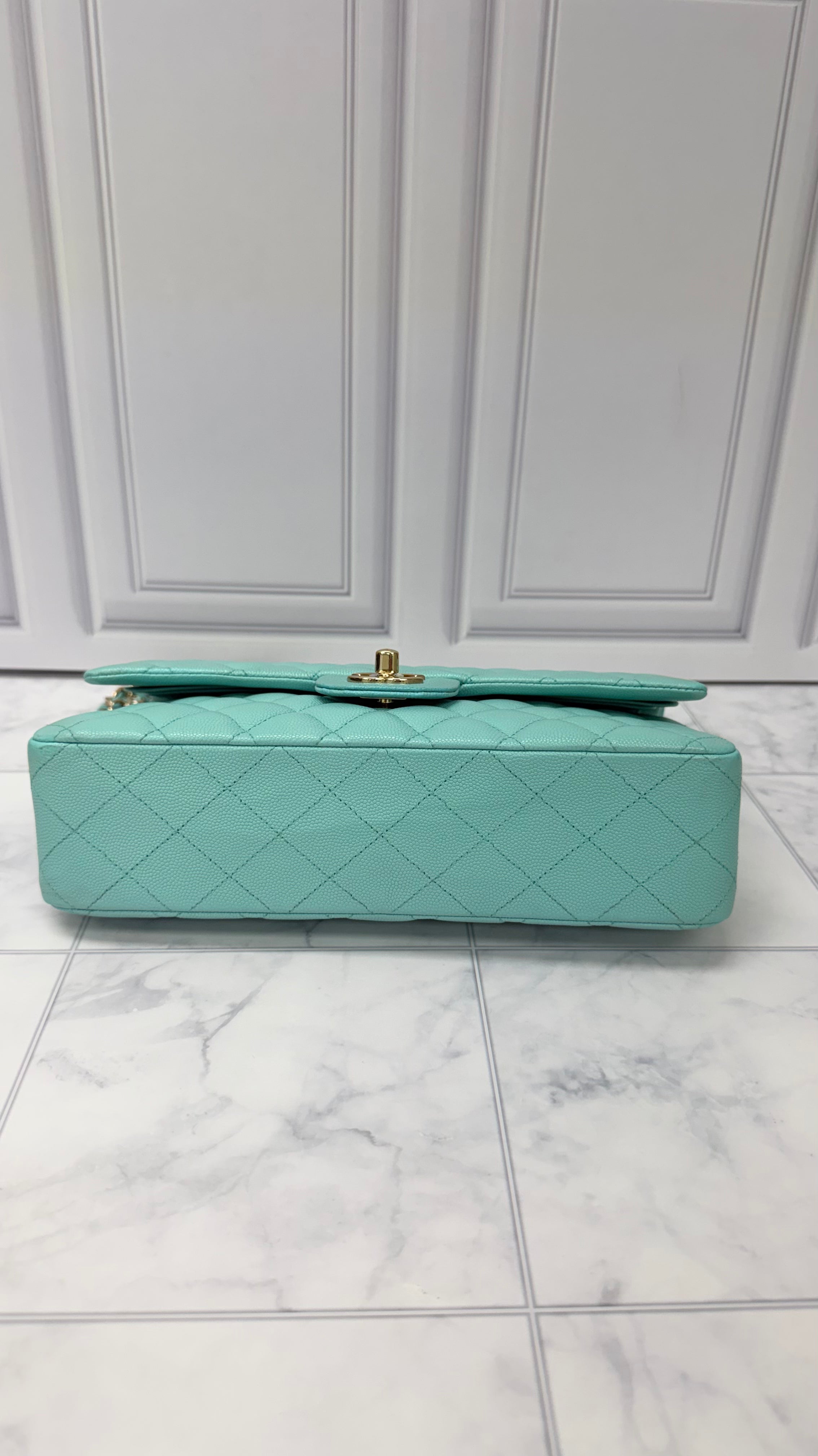 Chanel Turquoise Caviar Leather Classic Medium Double Flap Bag