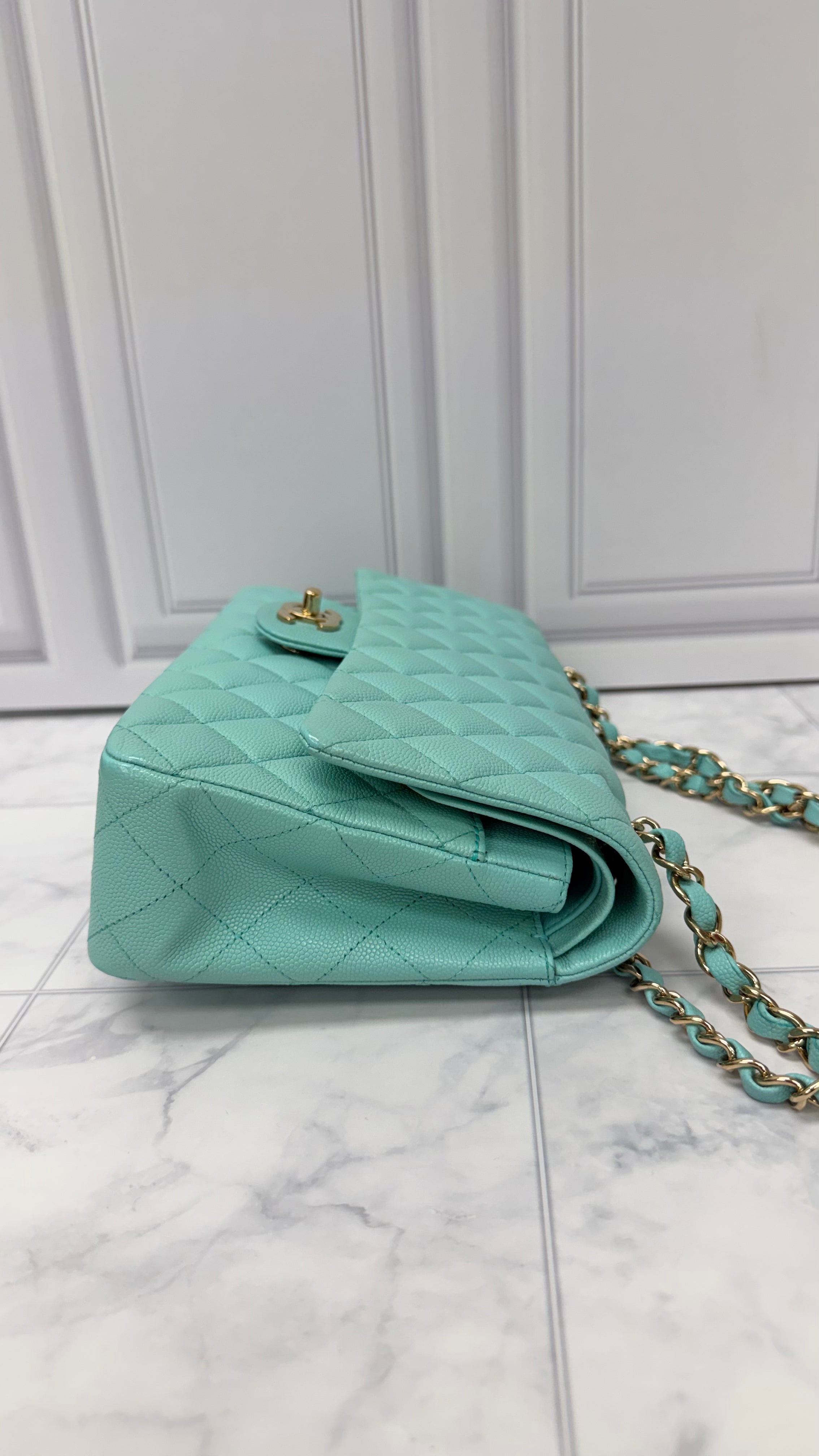 Chanel Turquoise Caviar Leather Classic Medium Double Flap Bag