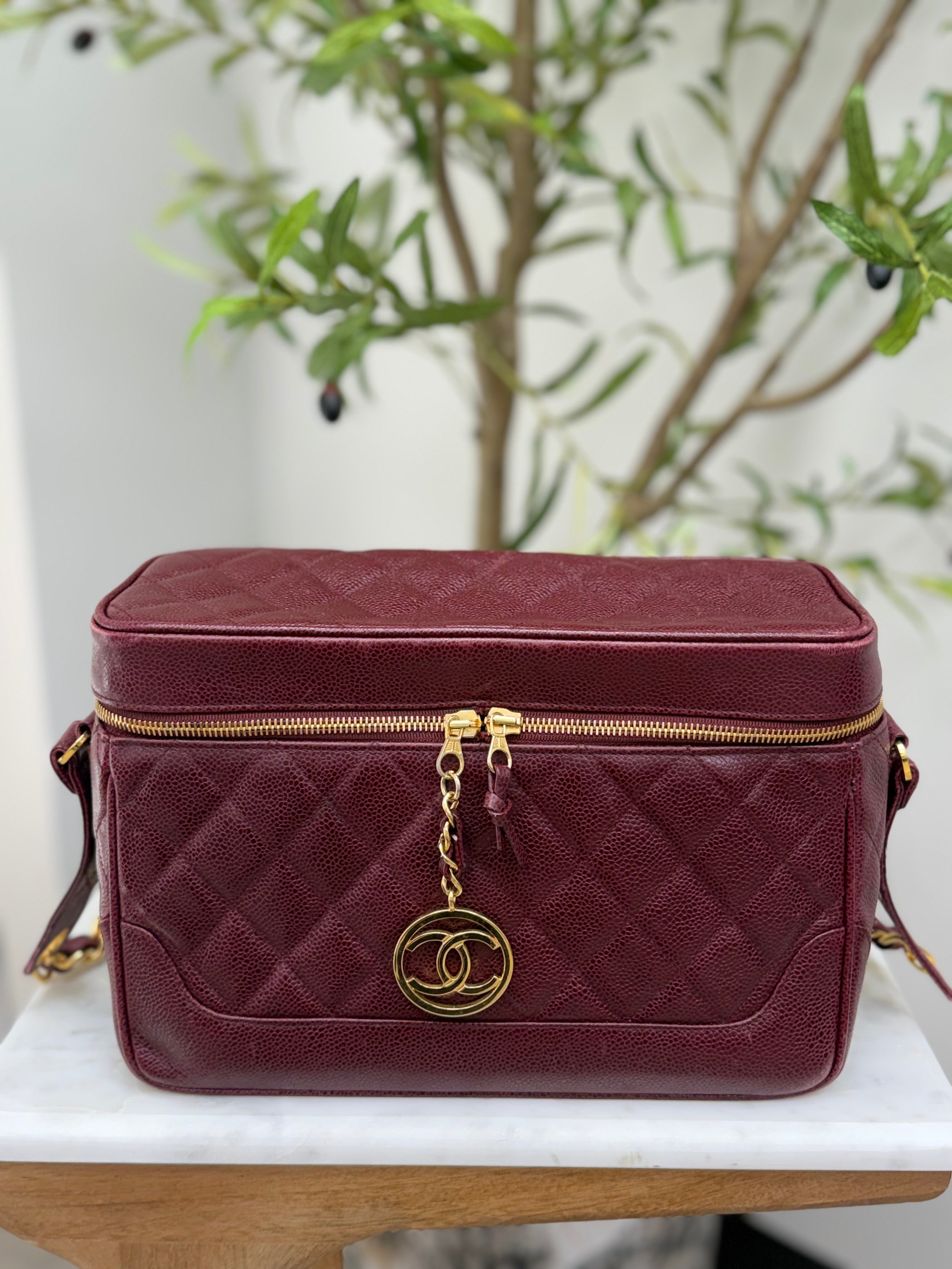 Chanel Burgundy Caviar Leather Zip Box Bag