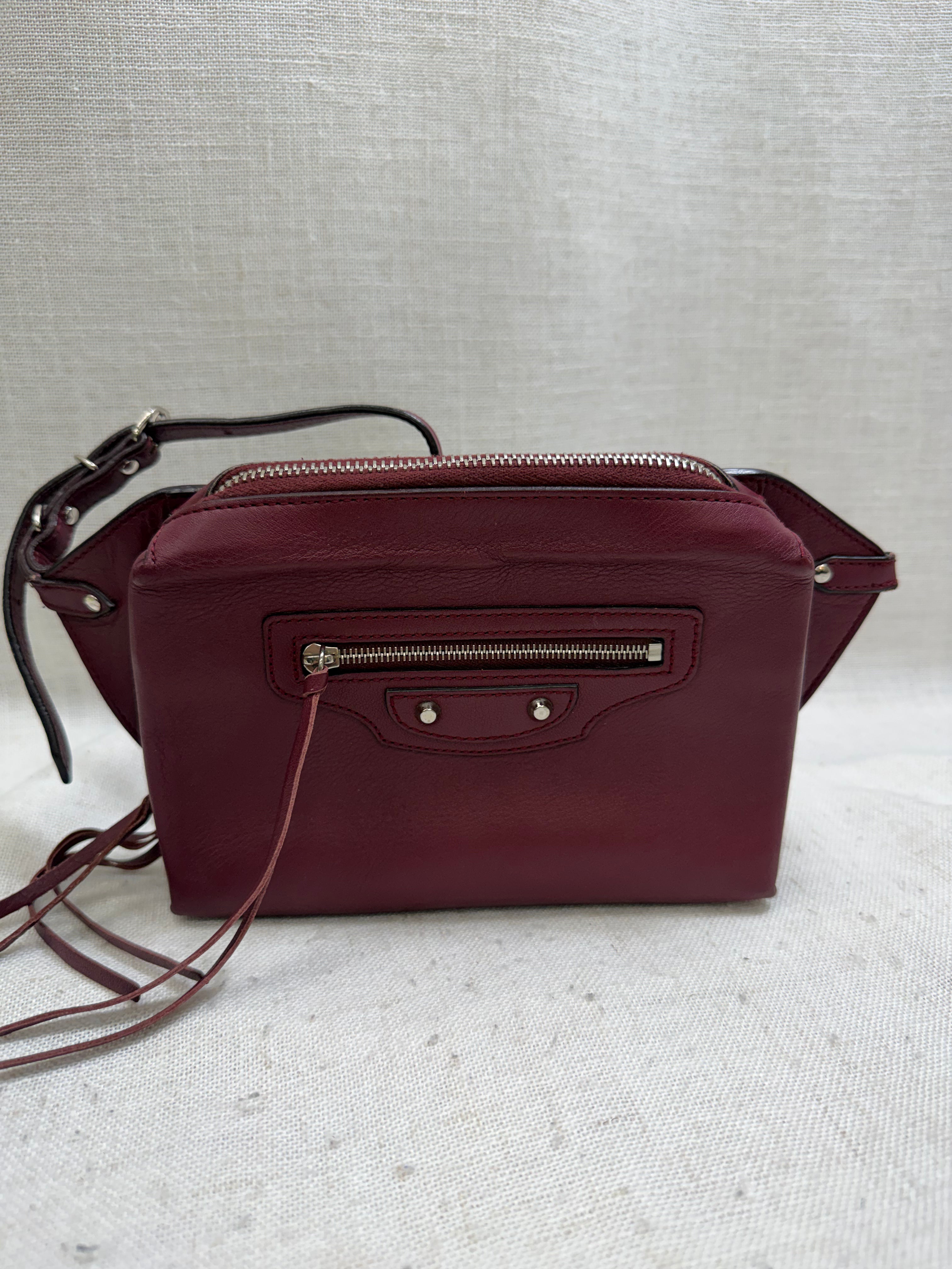 Balenciaga Burgundy Leather Papier Zip Around Belt Bag