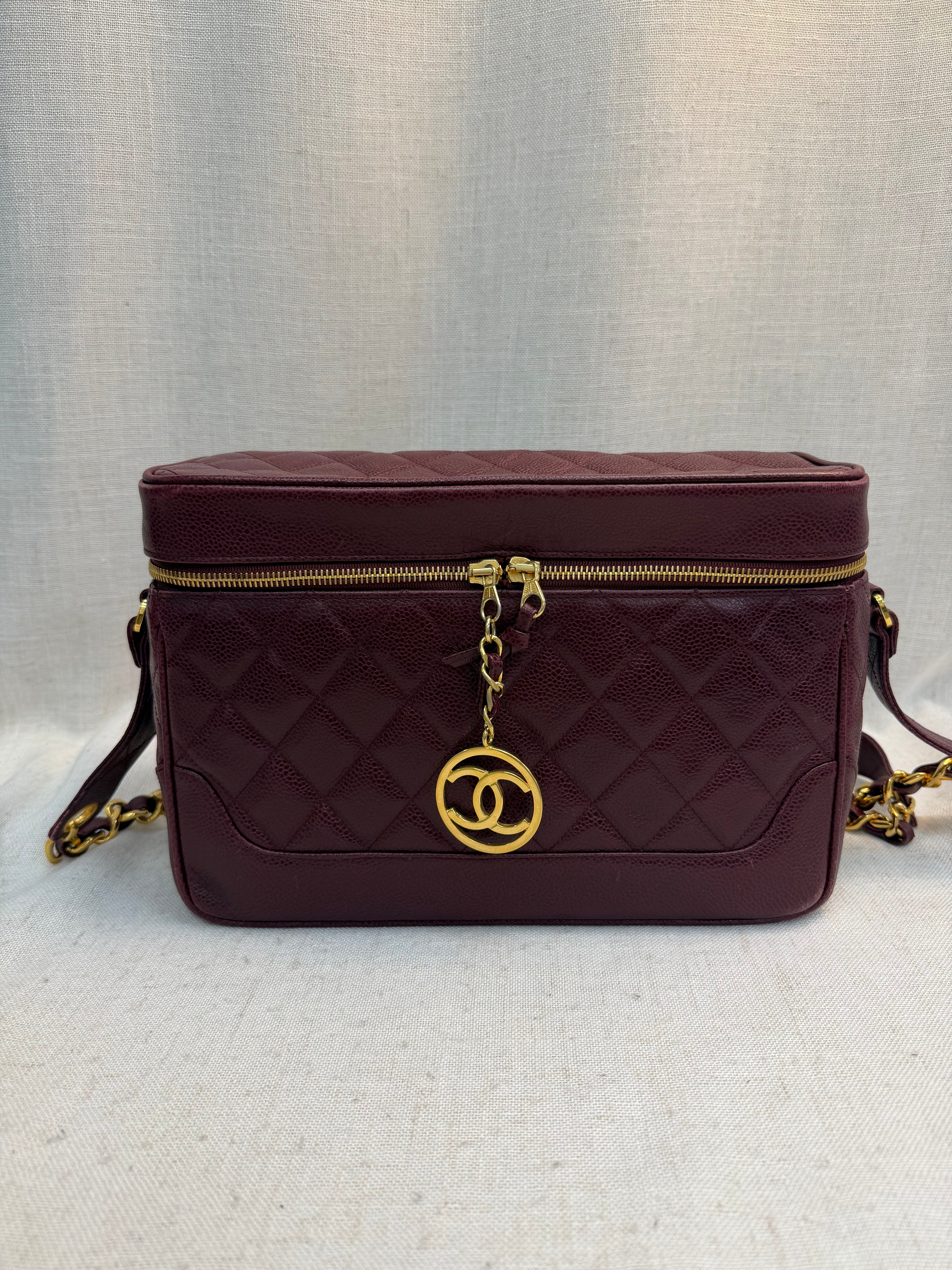 Chanel Burgundy Caviar Leather Zip Box Bag