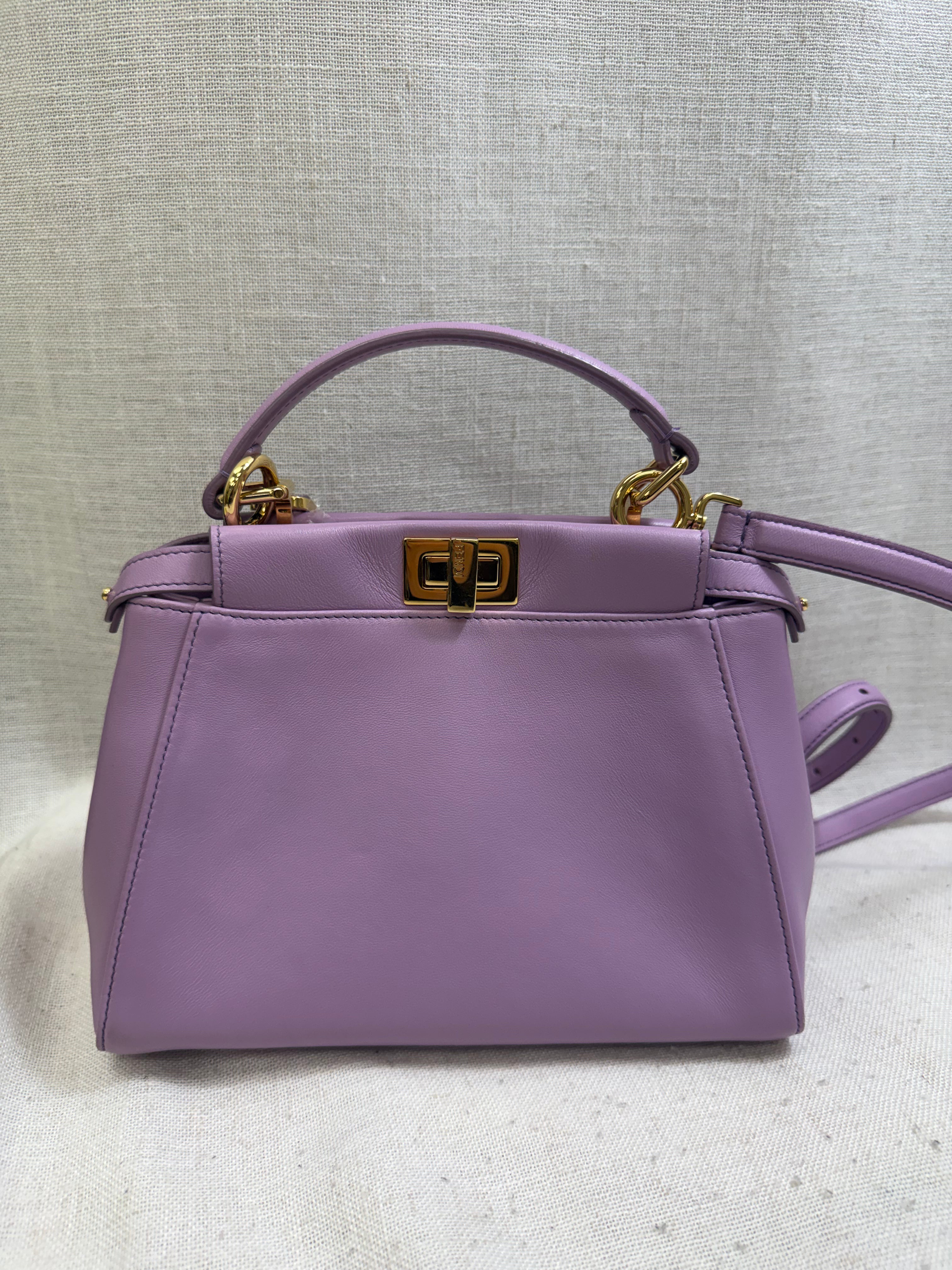 Fendi Lilac Nappa Leather Stacked Bar Mini Peekaboo Satchel