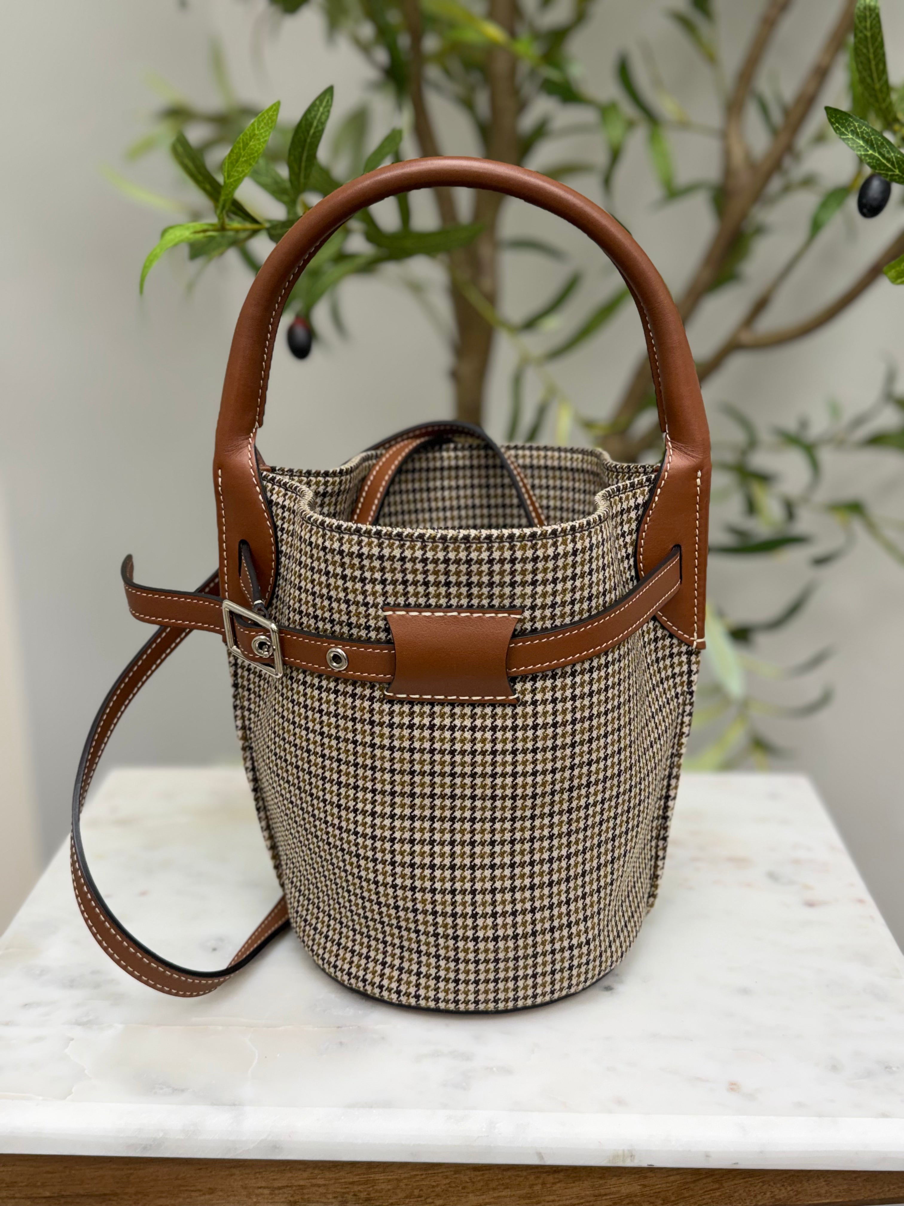 Celine Brown Tweed Nano Big Bag Bucket Bag