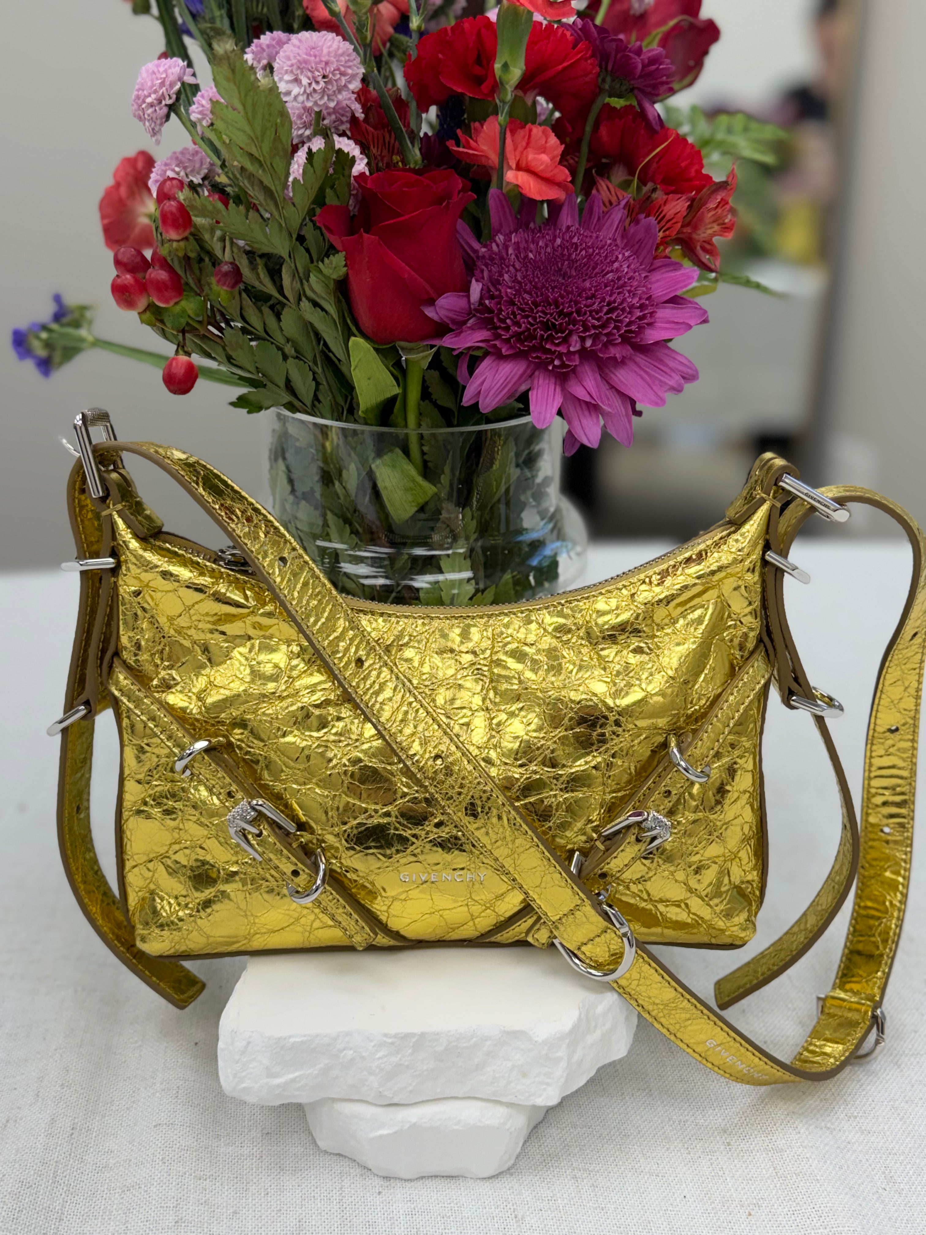 Givenchy Metallic Gold Leather Mini Voyou Shoulder Bag