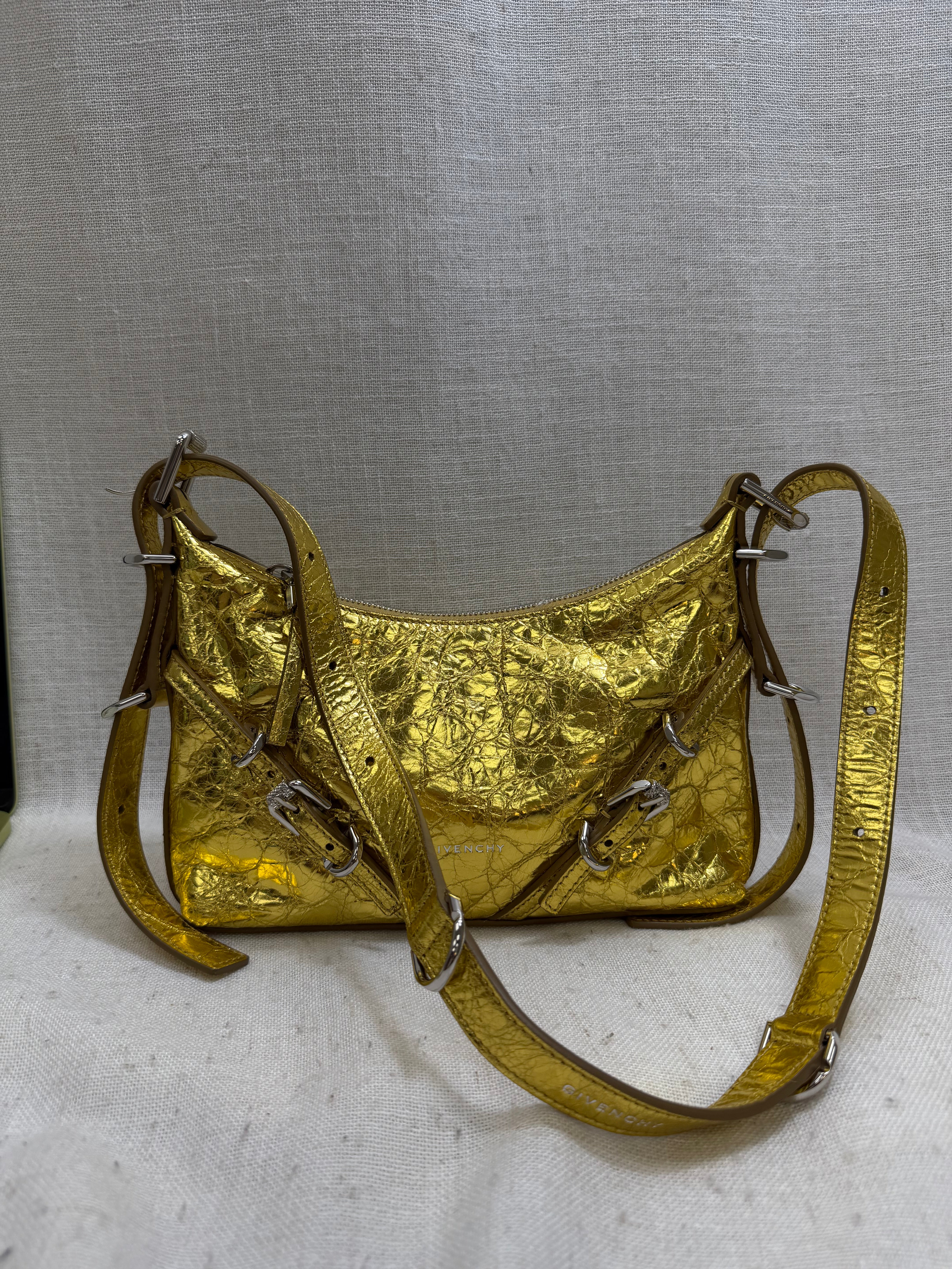 Givenchy Metallic Gold Leather Mini Voyou Shoulder Bag