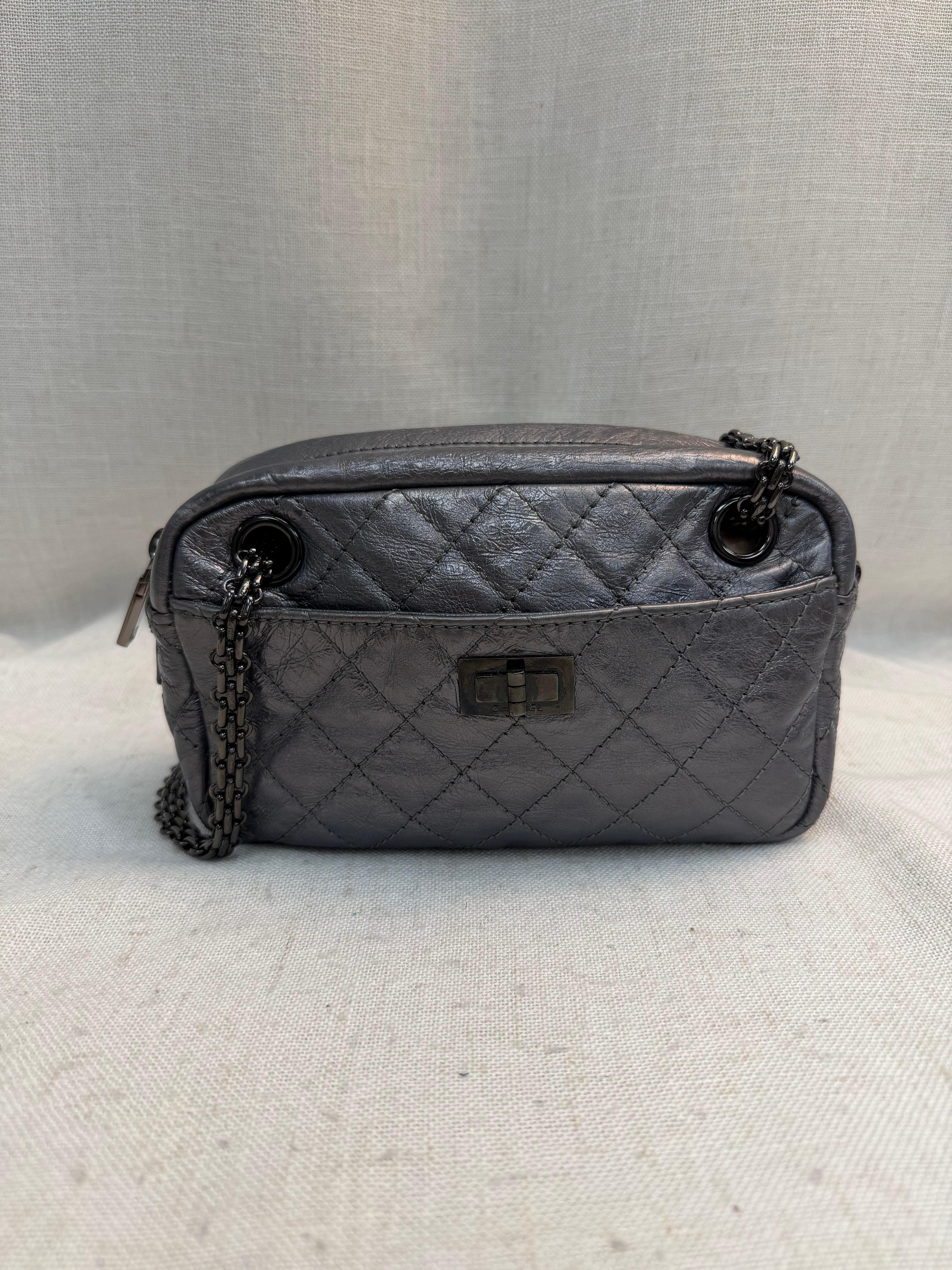 Chanel Gray Metallic Calfskin Reissue Camera Bag