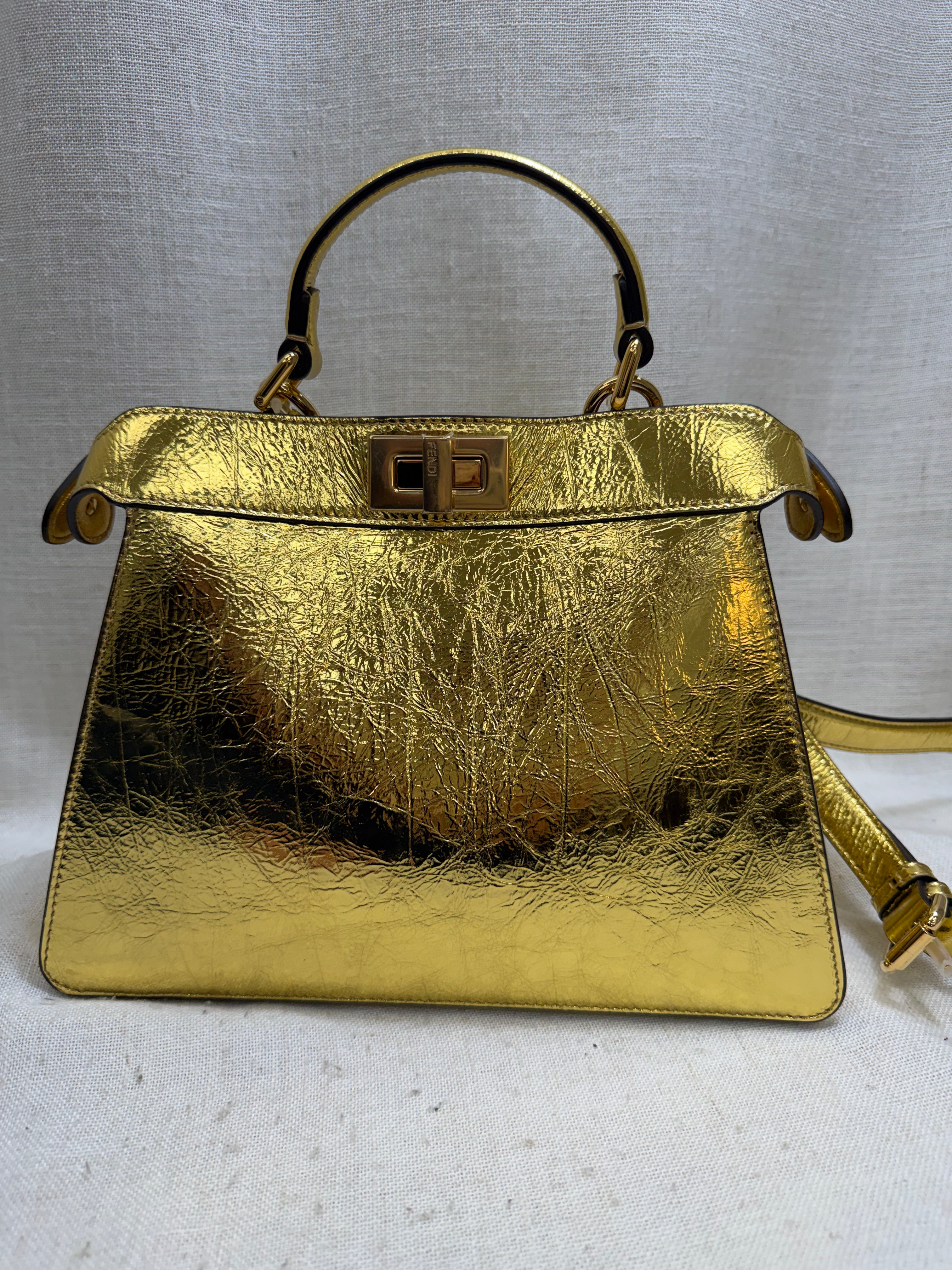 LIKE NEW - Fendi Metallic Gold Leather Peekaboo ISeeU Bag