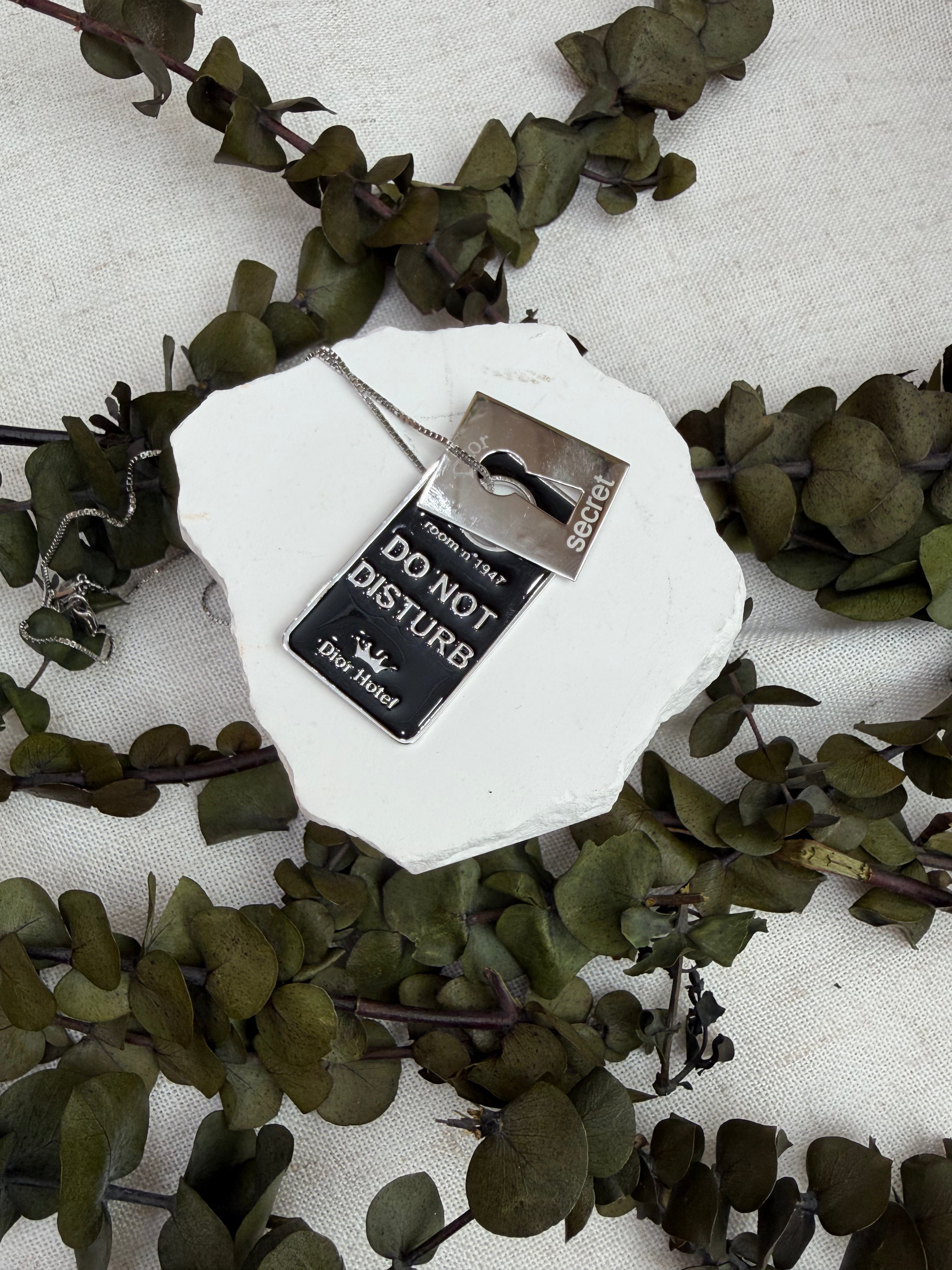 Christian Dior Silver Do Not Disturb Tag Pendant Necklace