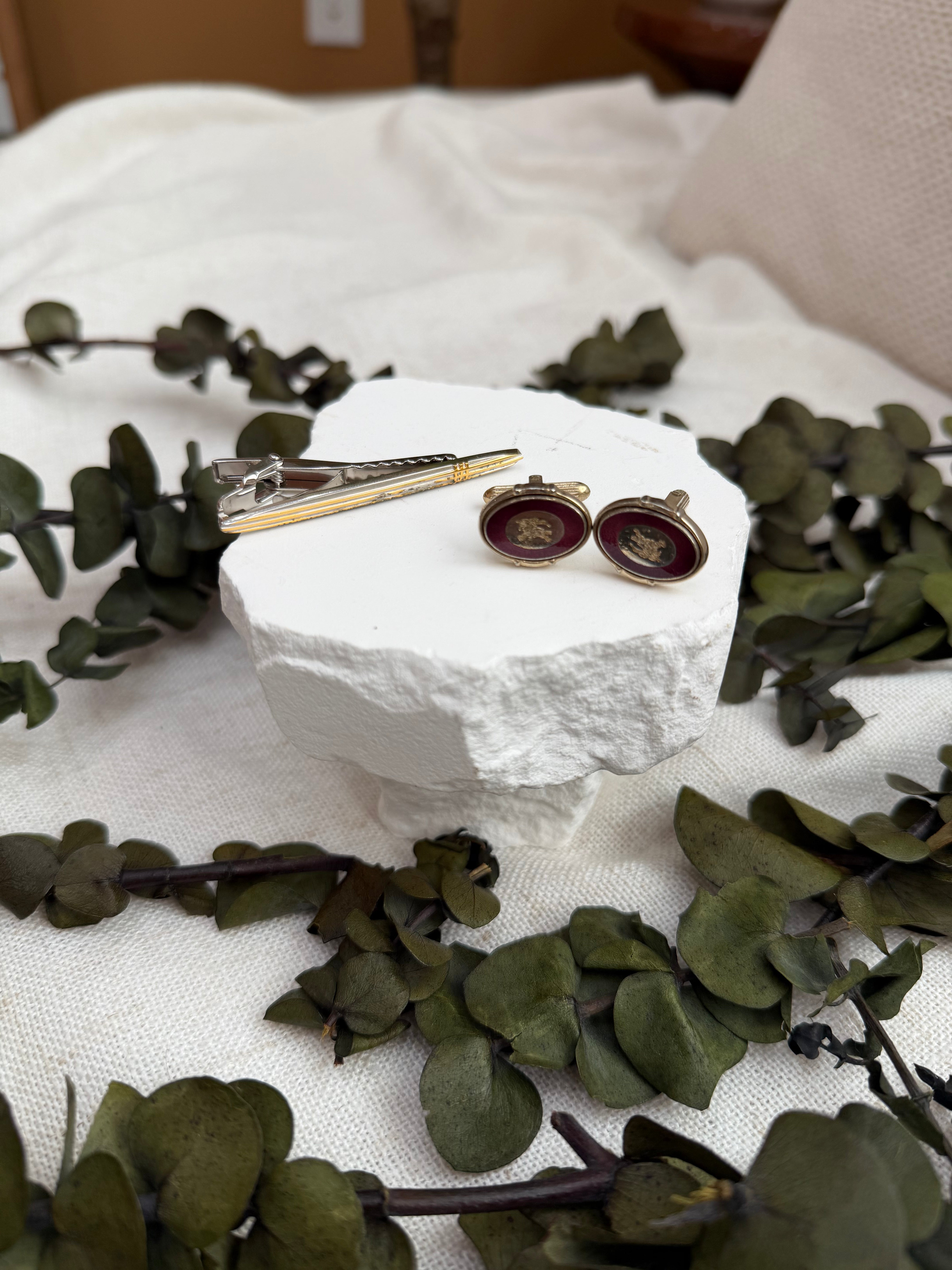 Burberry Two Tone Tie Clip & Cufflinks