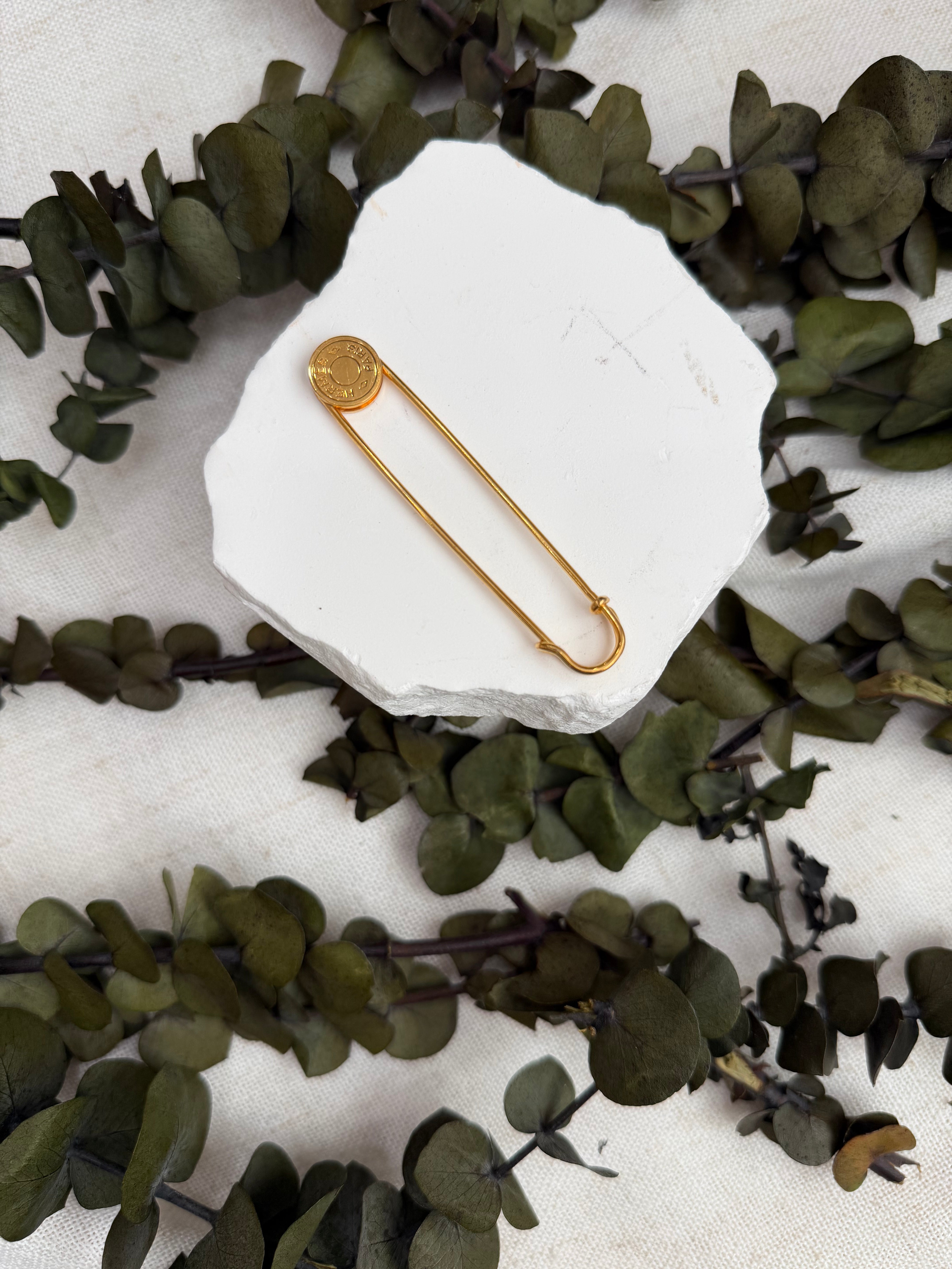 Hermes Gold Tone Clou de Selle Safety Pin Brooch