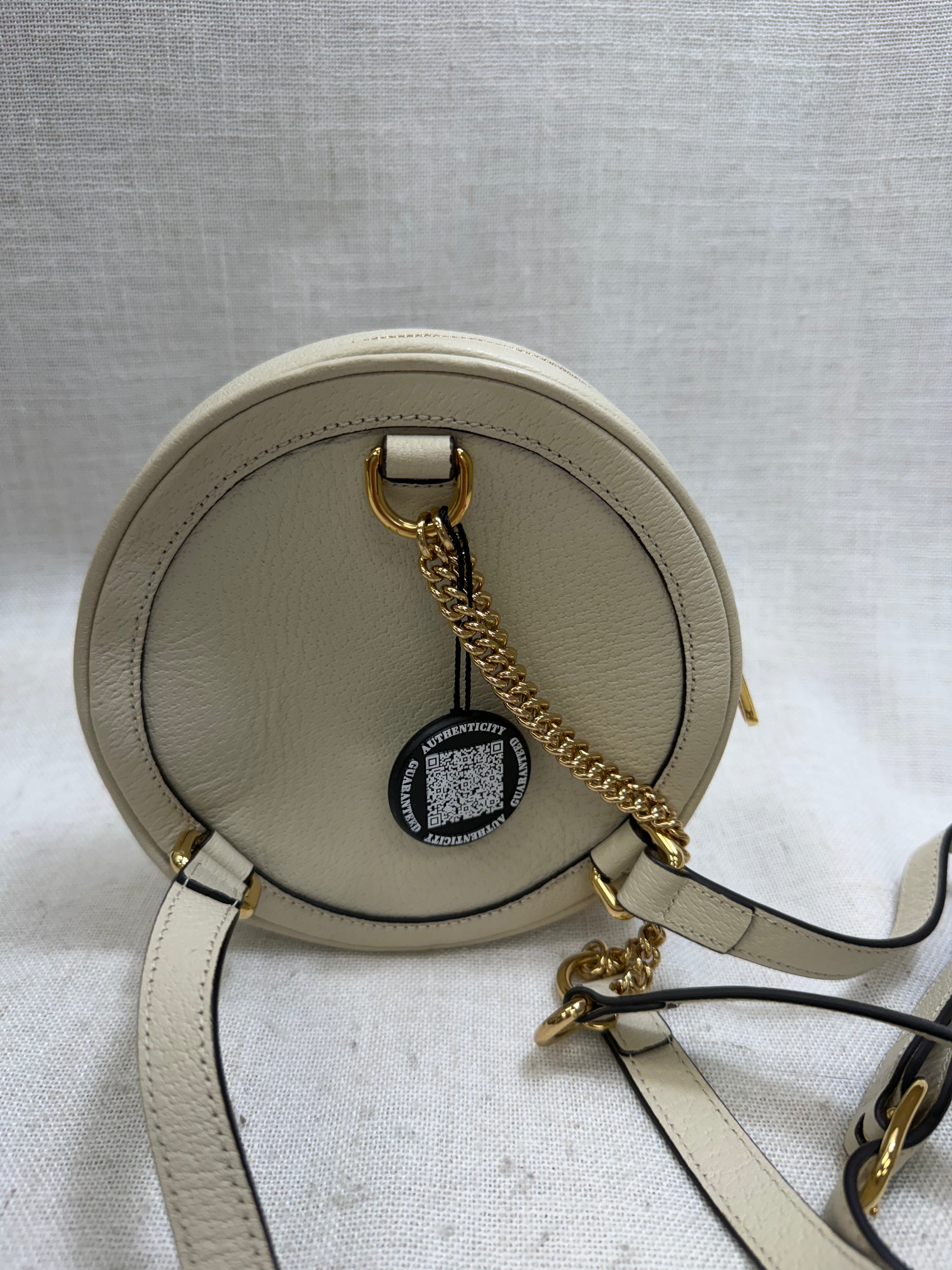 Gucci White Leather Mini Ophidia Round Backpack