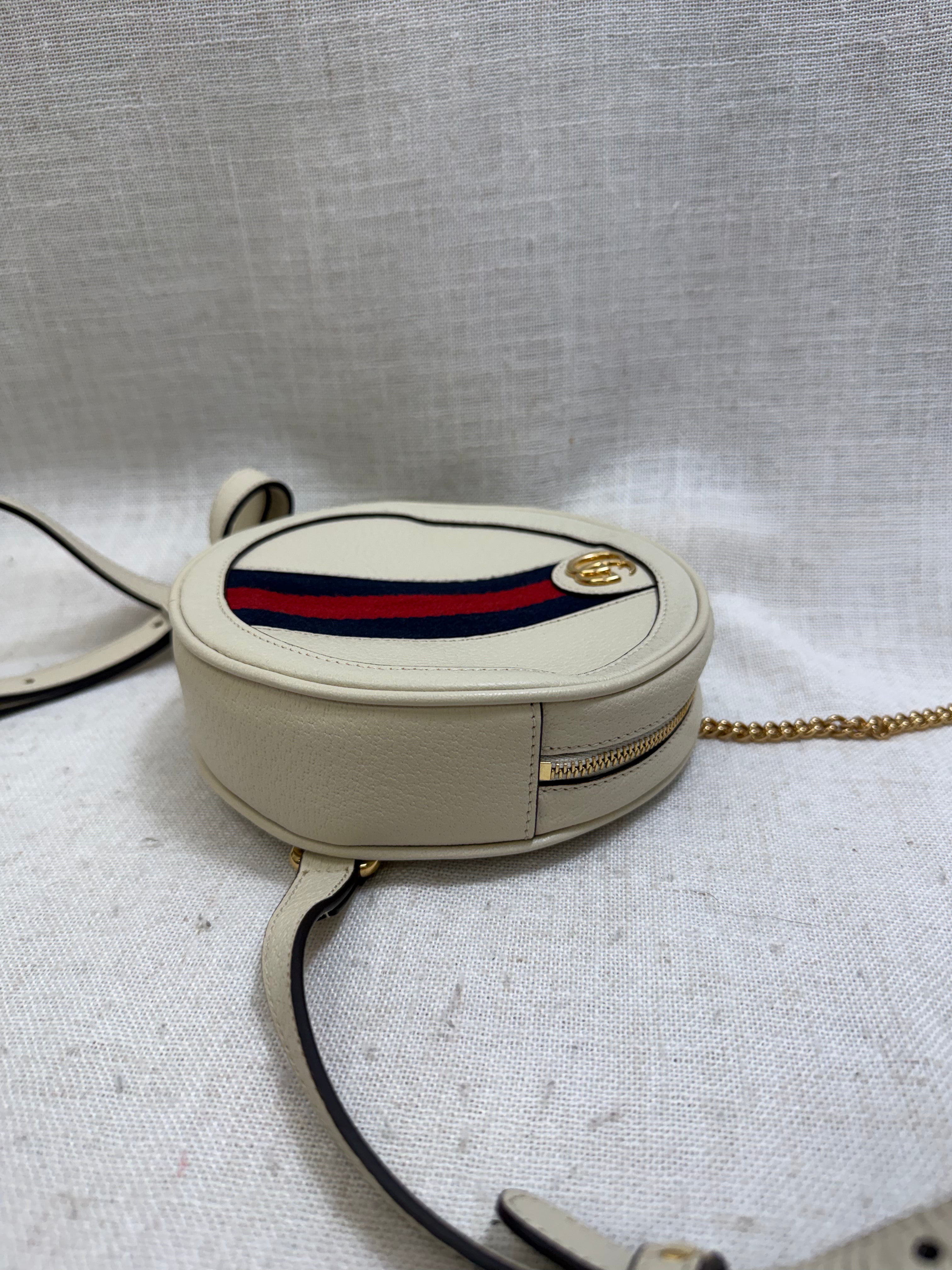 Gucci White Leather Mini Ophidia Round Backpack