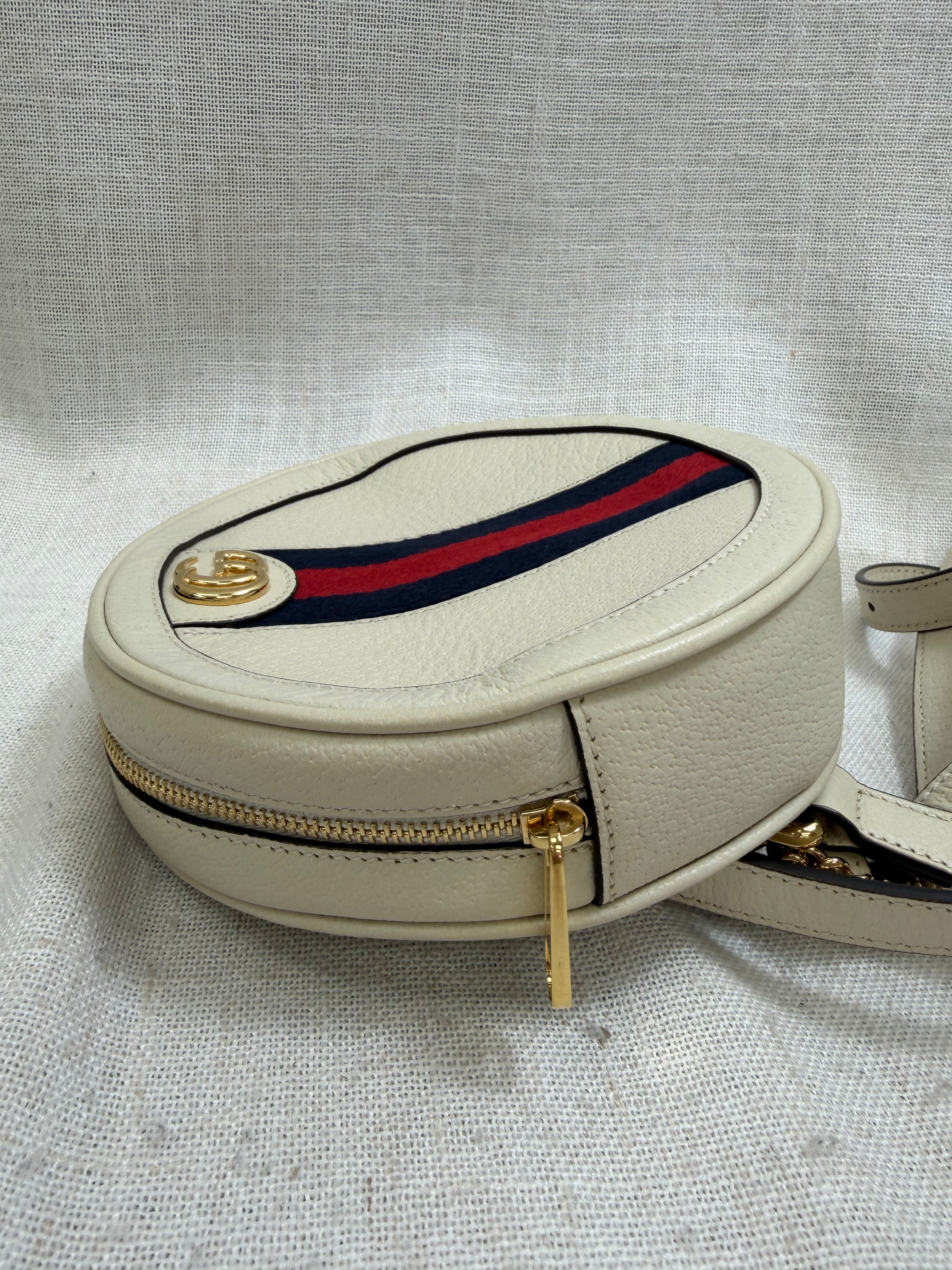 Gucci White Leather Mini Ophidia Round Backpack