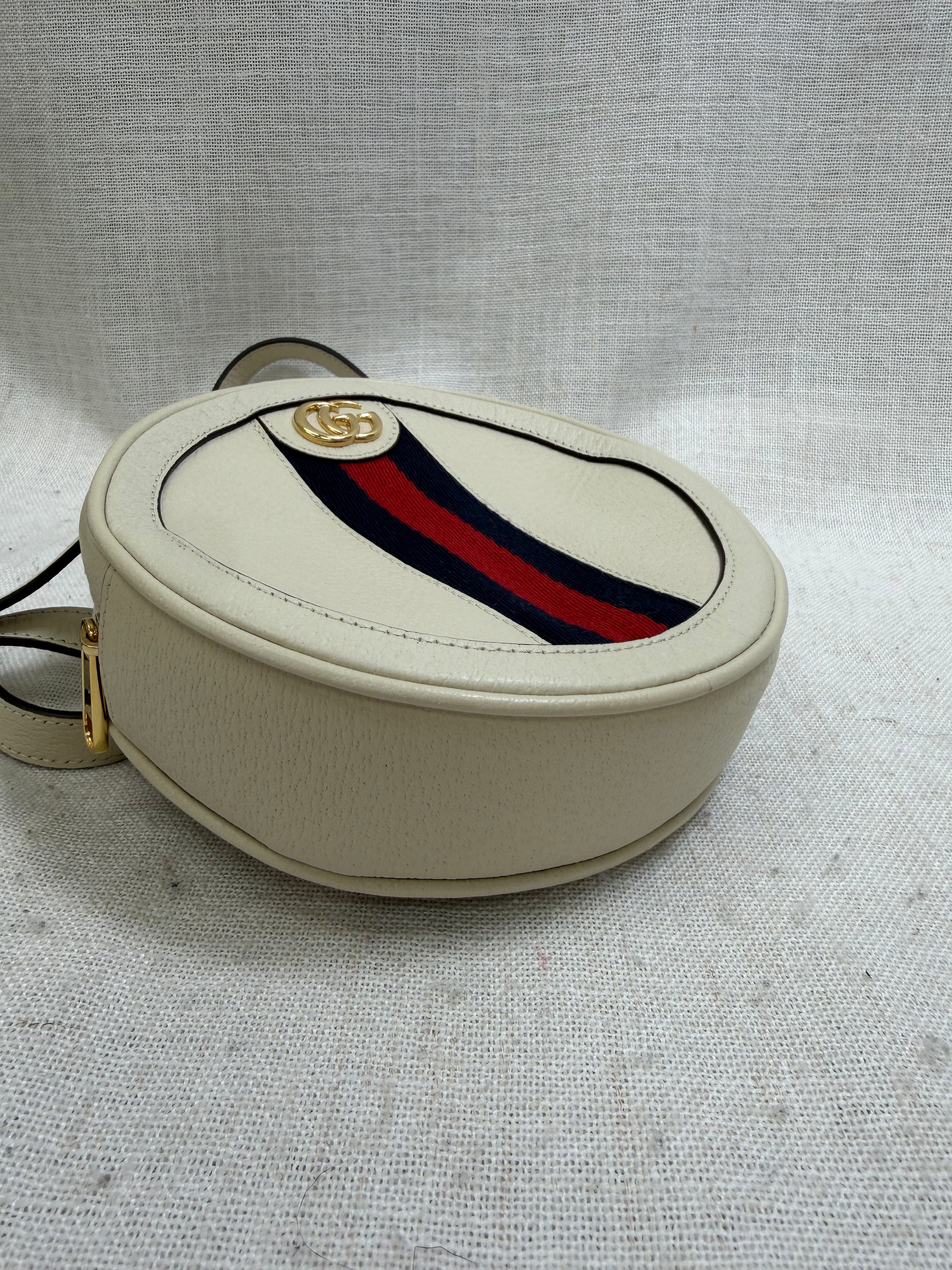 Gucci White Leather Mini Ophidia Round Backpack