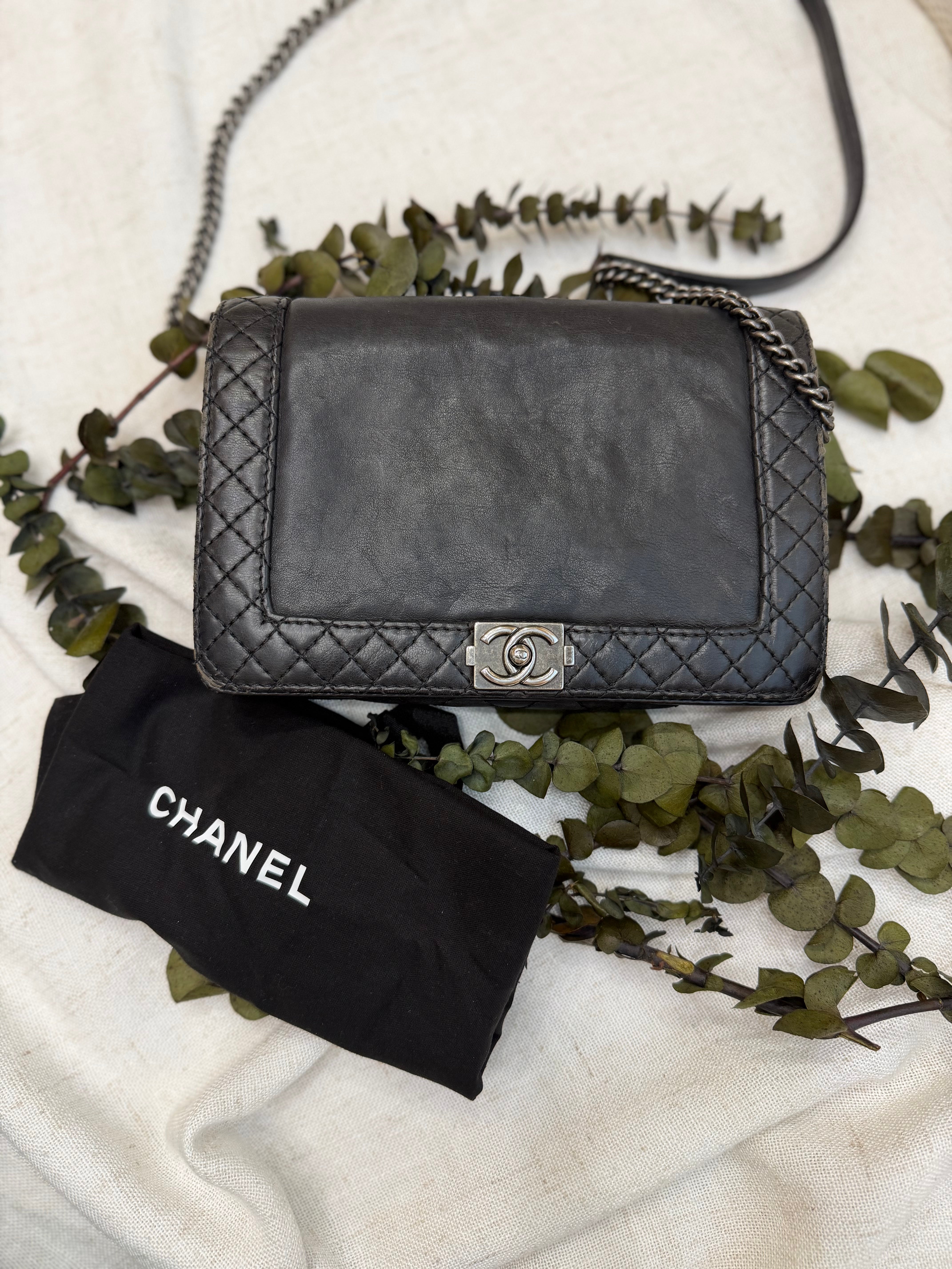 *DONS PRE-DROP*  Chanel Black Calfskin Reverso Boy Wallet on a Chain