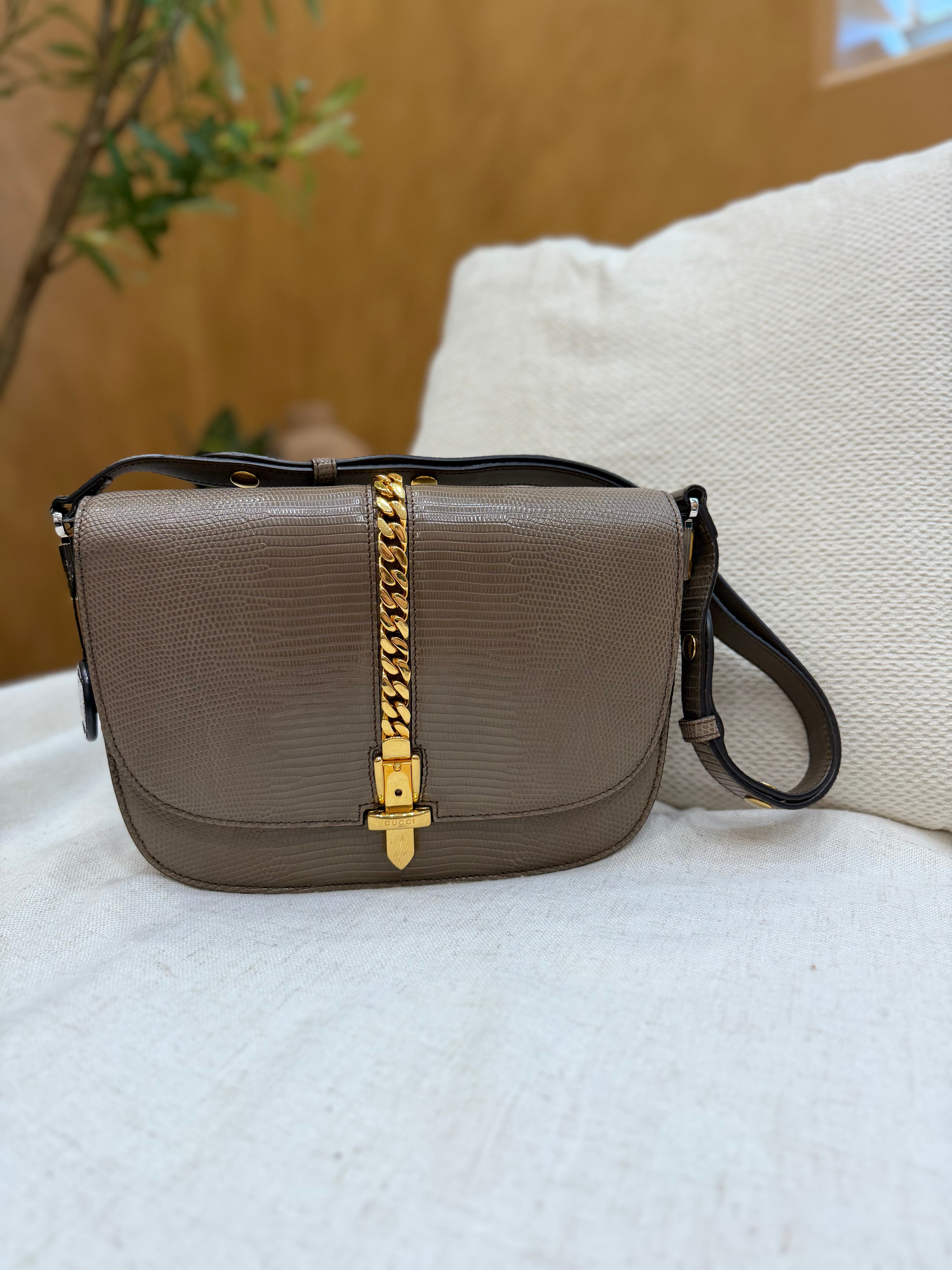 *DONS PRE-DROP*  LIKE NEW- Gucci Taupe Lizard Small Sylvie 1969 Messenger Bag