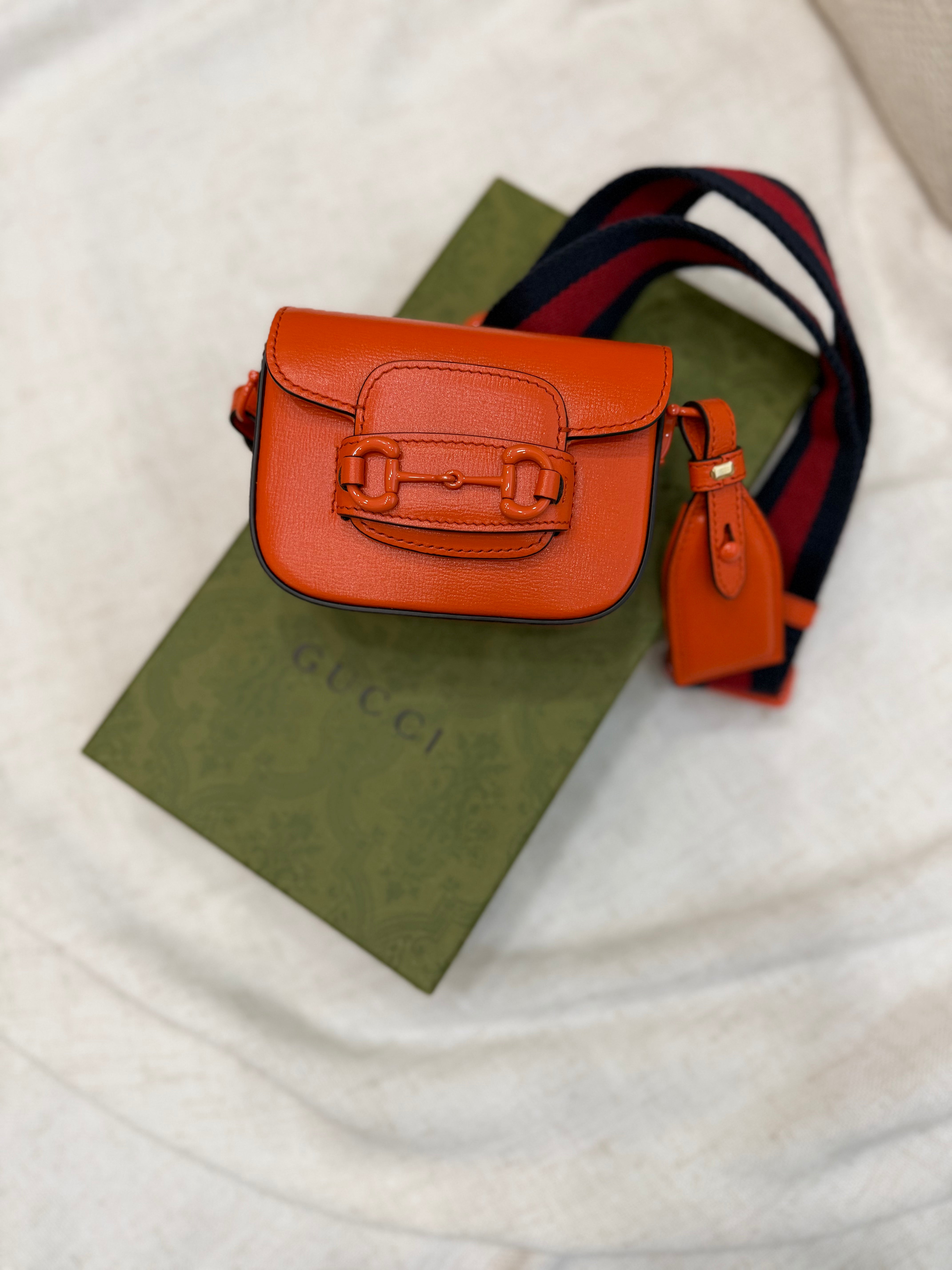 *DONS PRE-DROP*  Gucci Orange Leather 1955 Mini Horsebit Web Shoulder Bag
