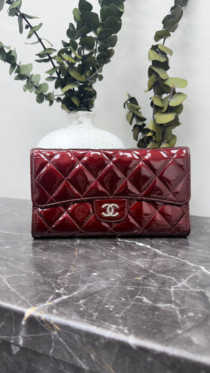 Chanel Burgundy Patent Leather Medium Flap Wallet