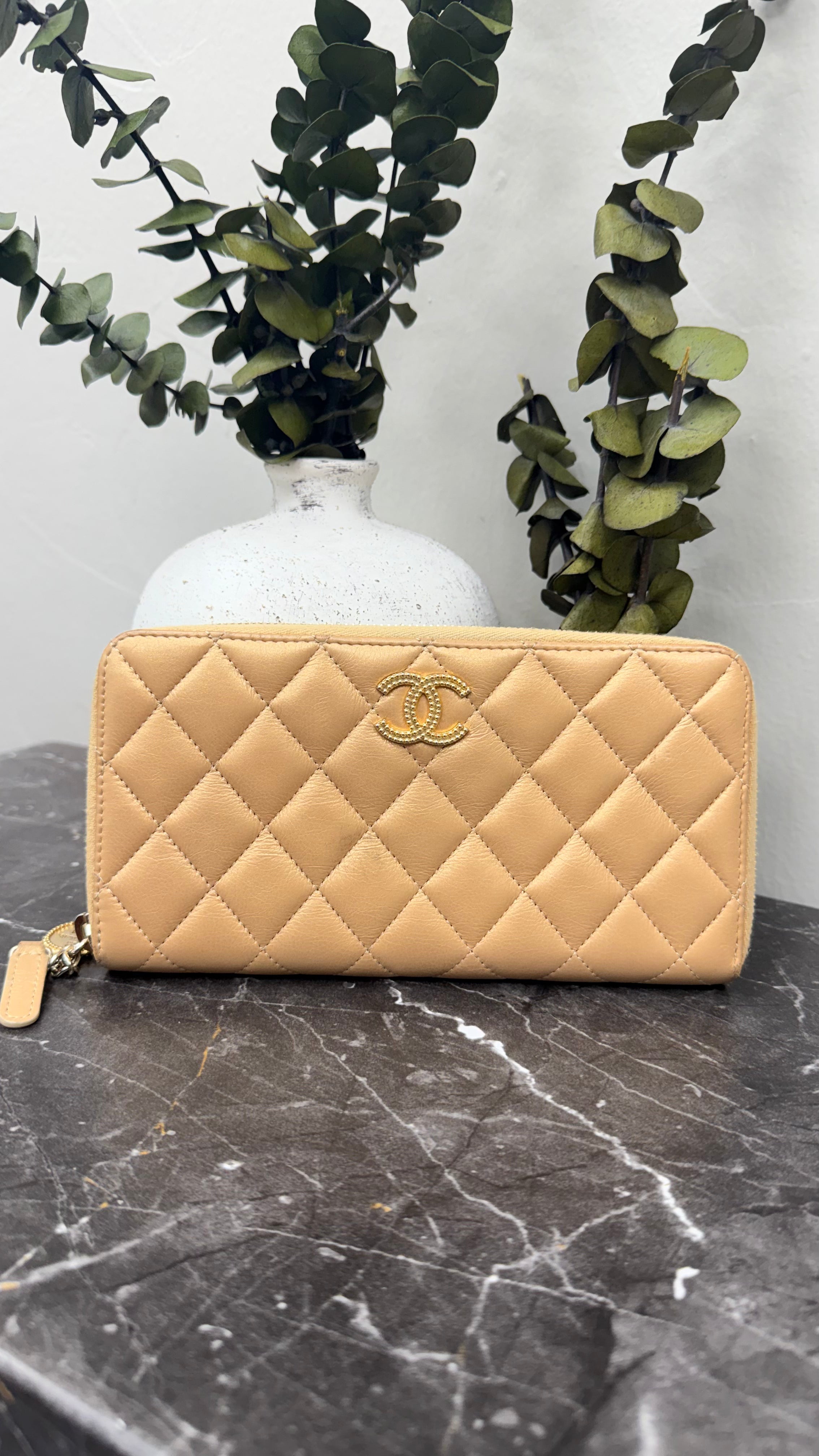 Chanel Gold Leather Zippy Wallet