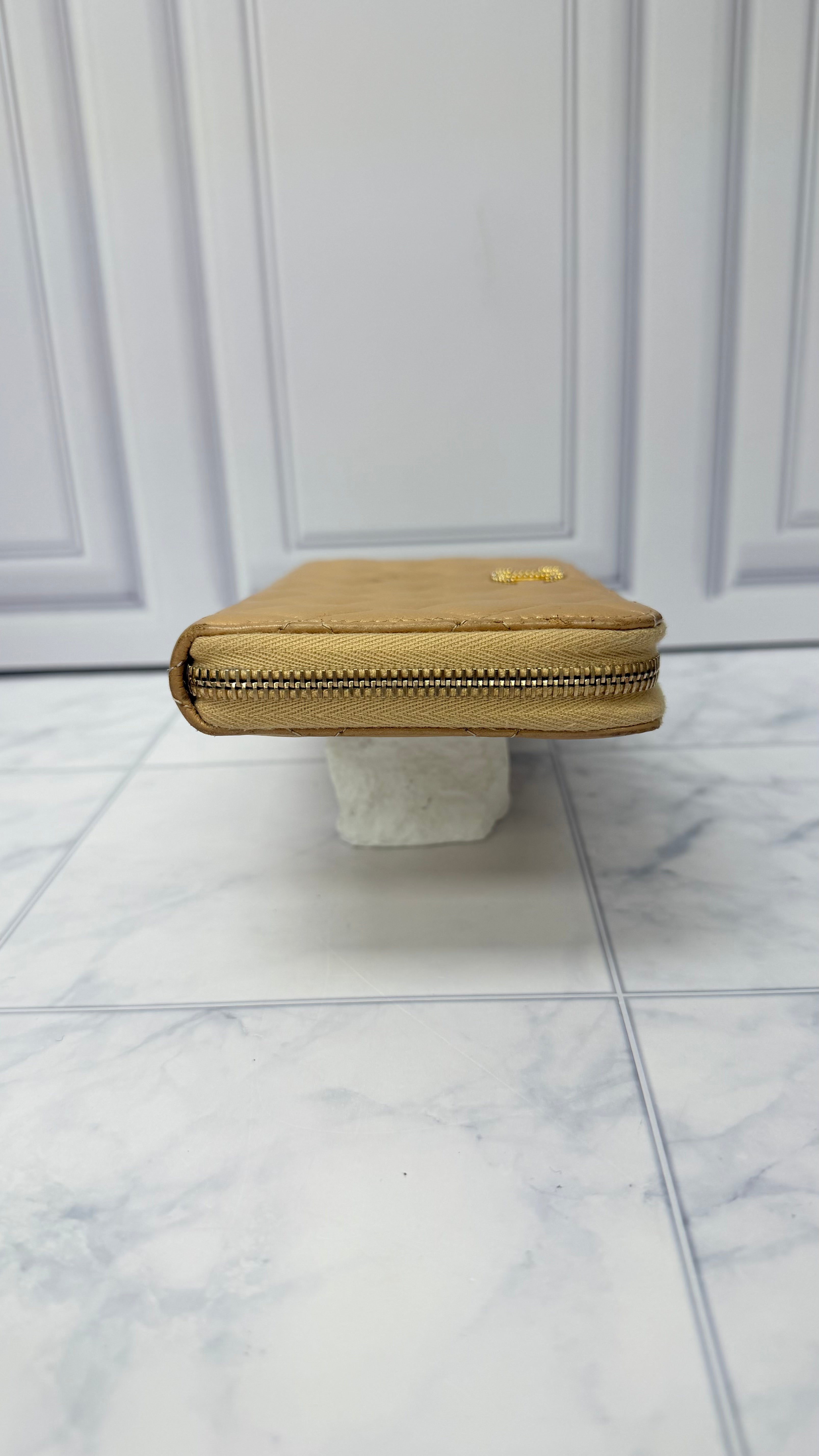 Chanel Gold Leather Zippy Wallet