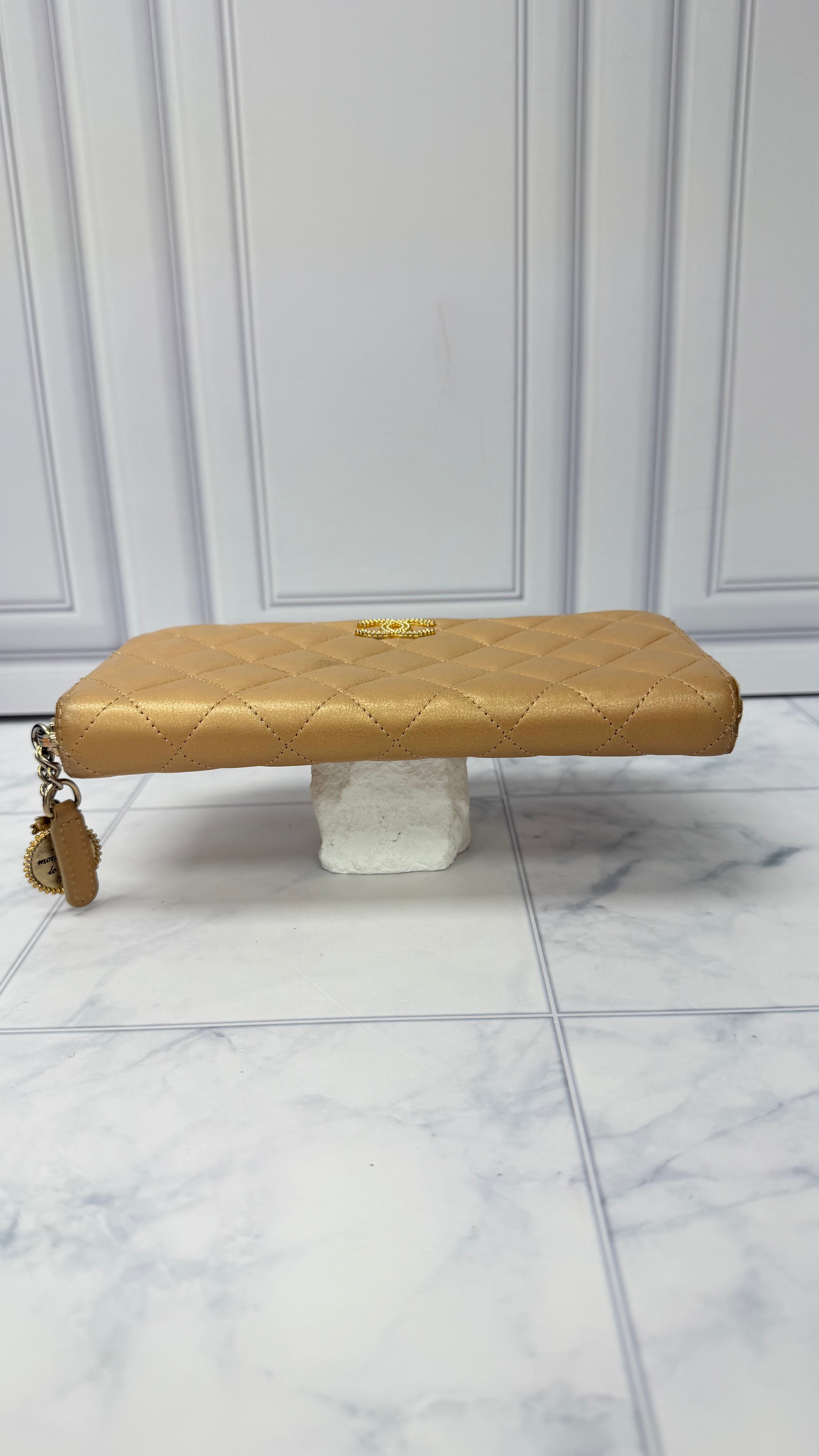 Chanel Gold Leather Zippy Wallet